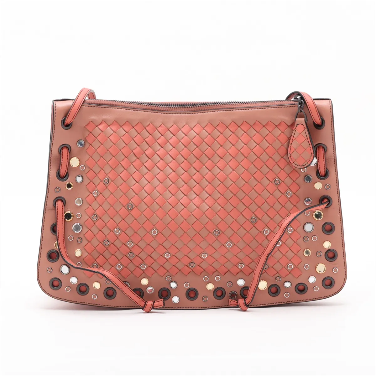 Intrecciato Leather Shoulder Bag, Pink — view 2