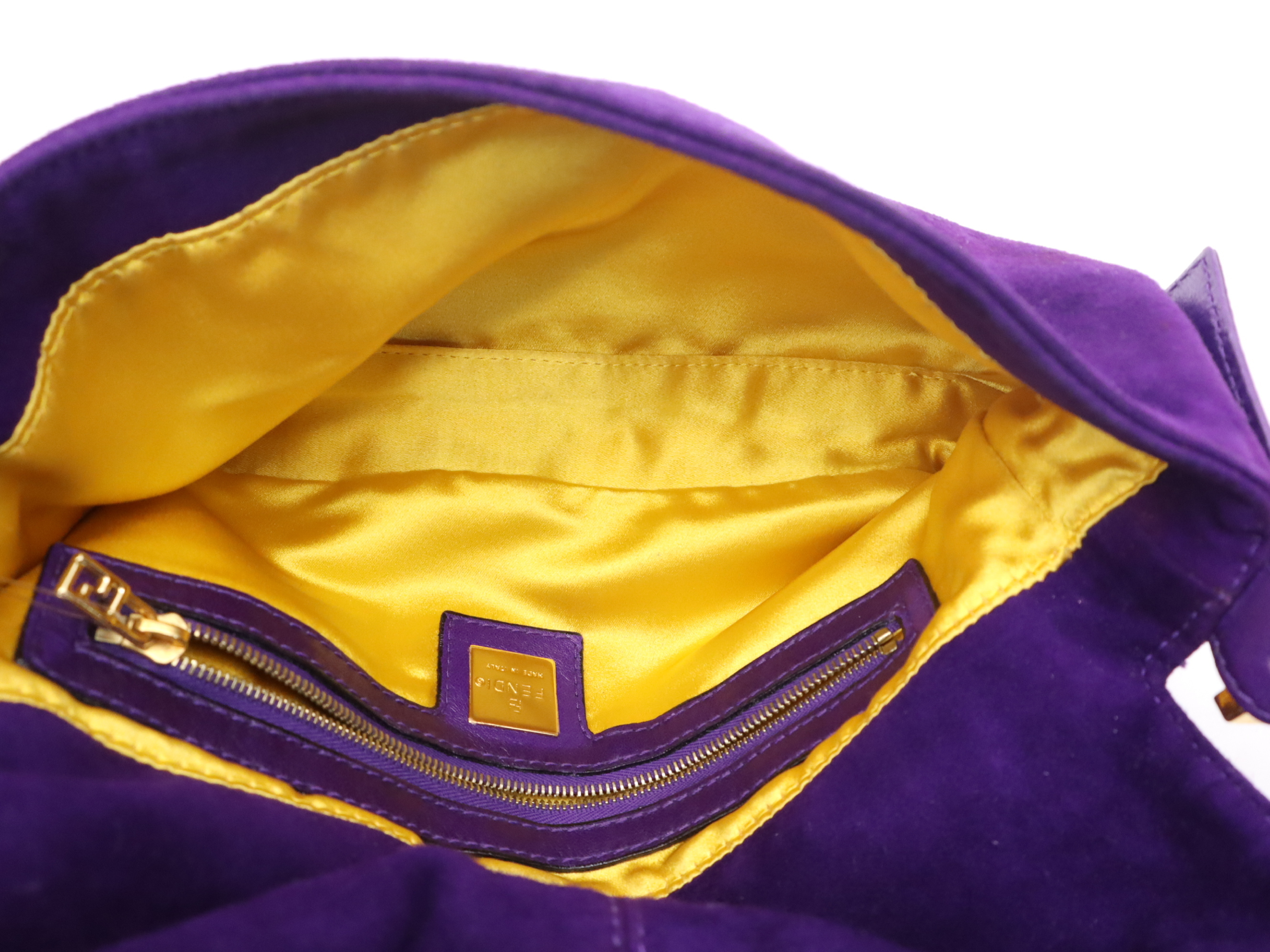 26424 Suede Mamma Bucket Purple Yellow Gold Hardware Handbag — view 12