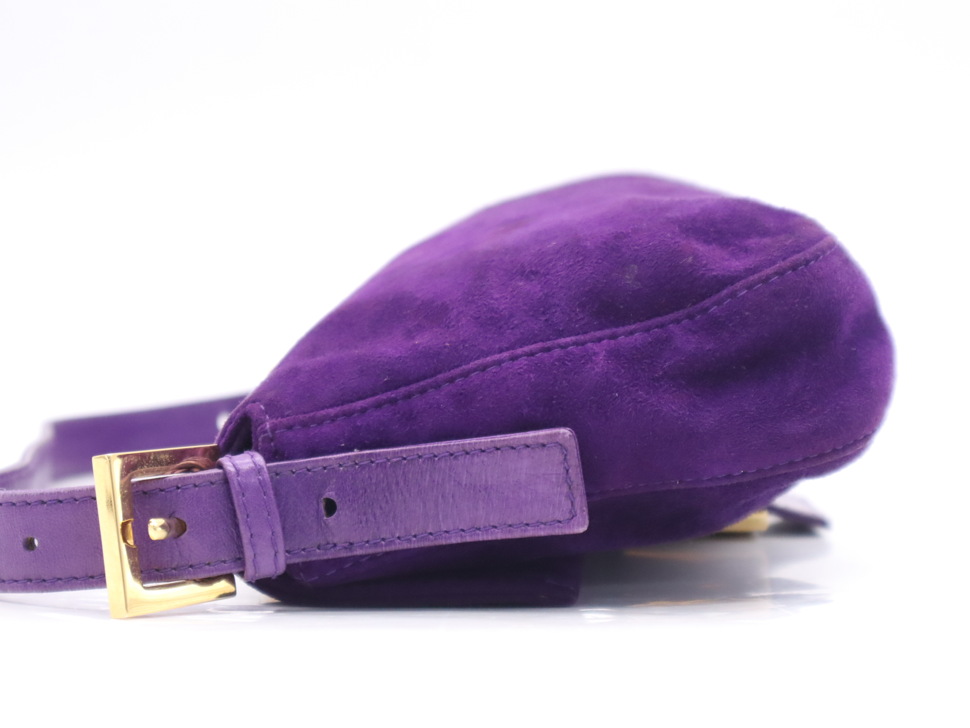 26424 Suede Mamma Bucket Purple Yellow Gold Hardware Handbag — view 3