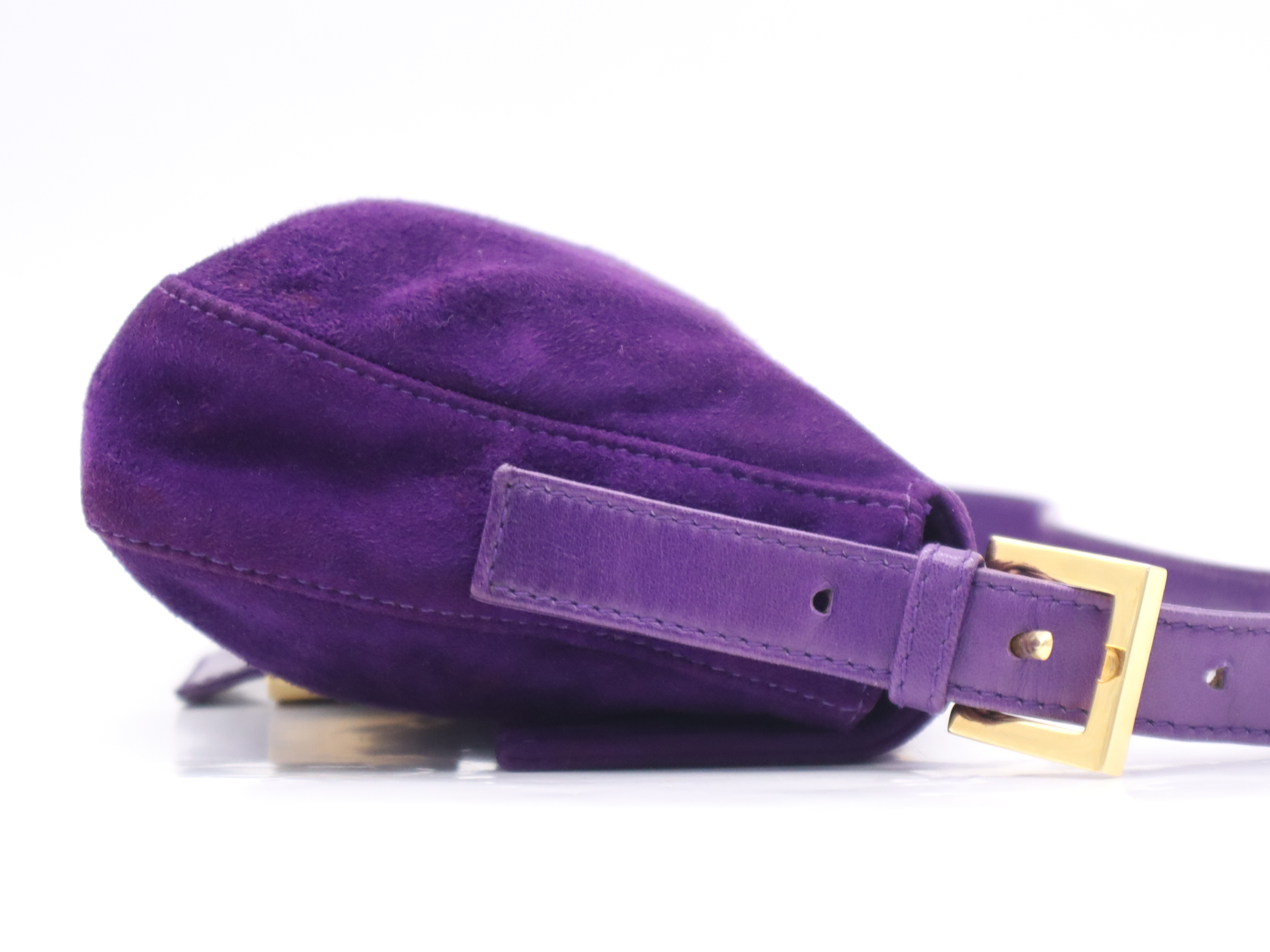 26424 Suede Mamma Bucket Purple Yellow Gold Hardware Handbag — view 5