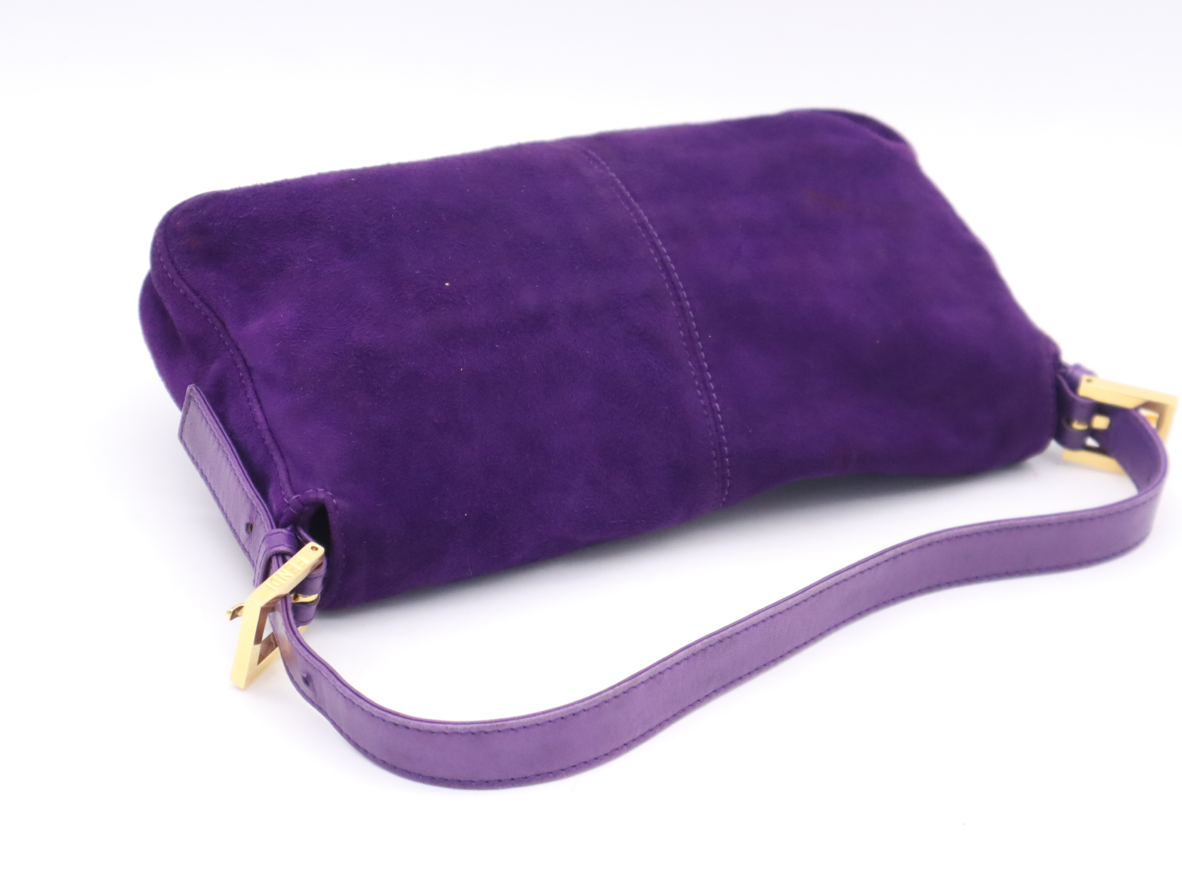 26424 Suede Mamma Bucket Purple Yellow Gold Hardware Handbag — view 6