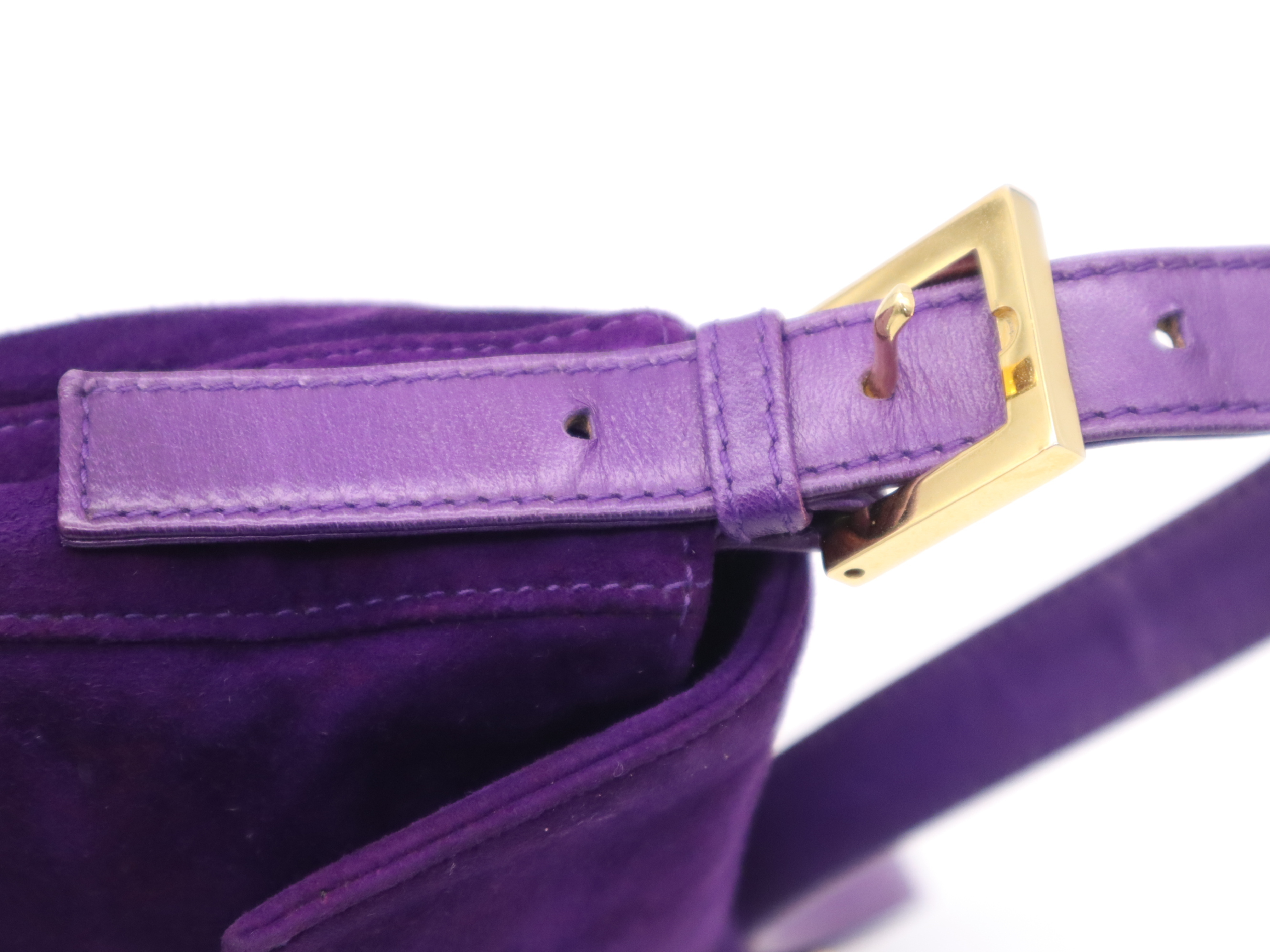 26424 Suede Mamma Bucket Purple Yellow Gold Hardware Handbag — view 7
