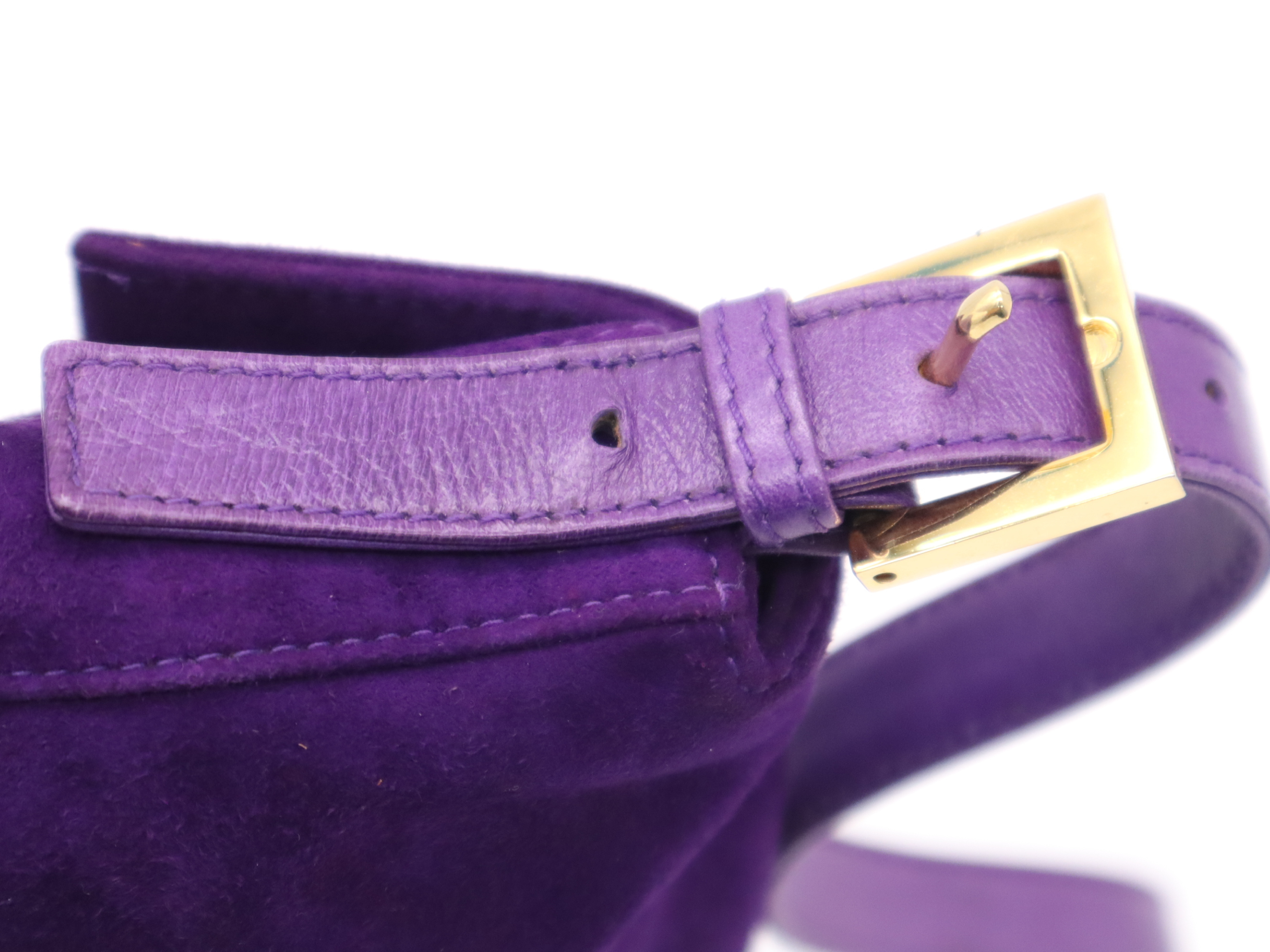 26424 Suede Mamma Bucket Purple Yellow Gold Hardware Handbag — view 8