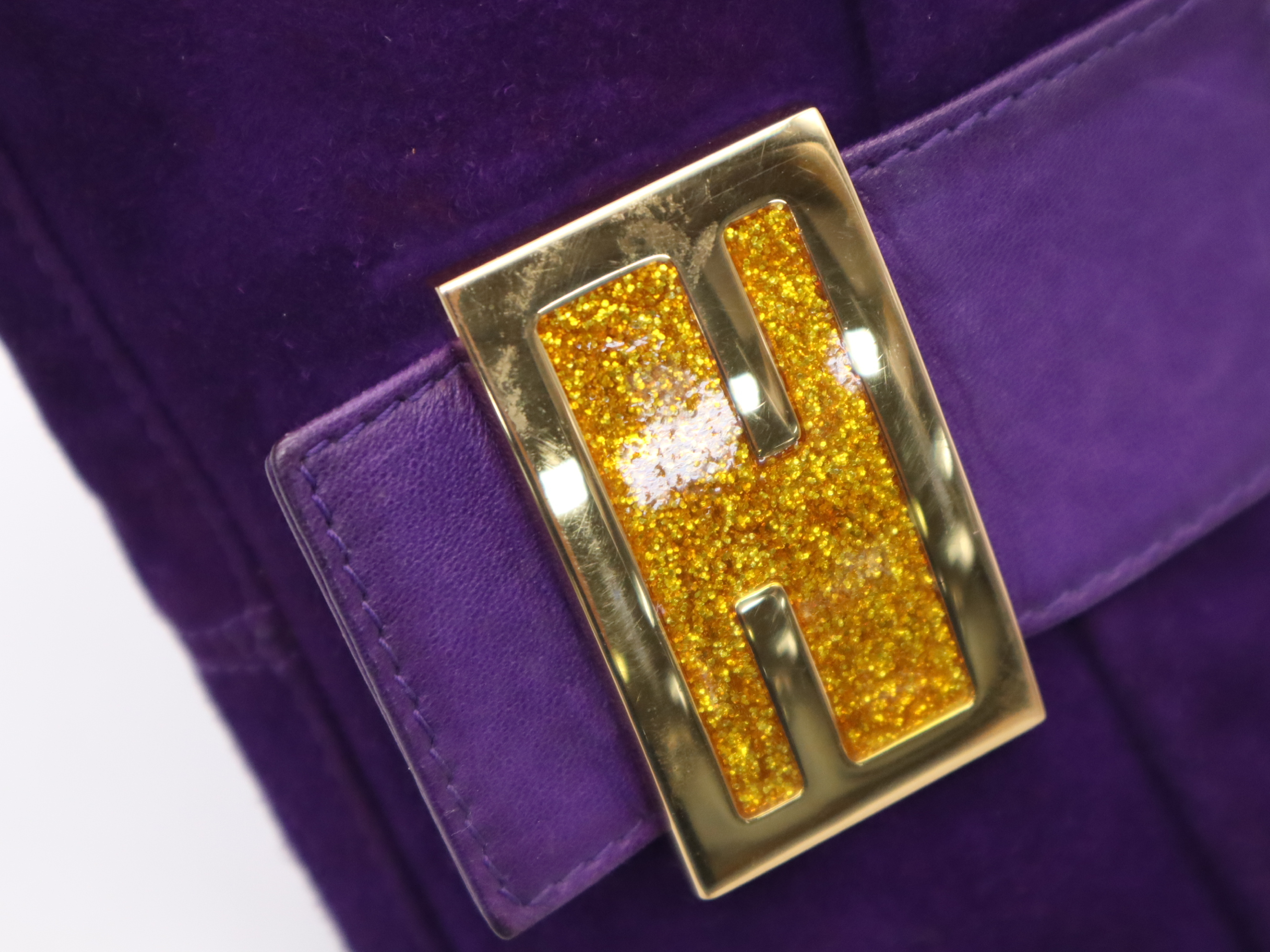 26424 Suede Mamma Bucket Purple Yellow Gold Hardware Handbag — view 9