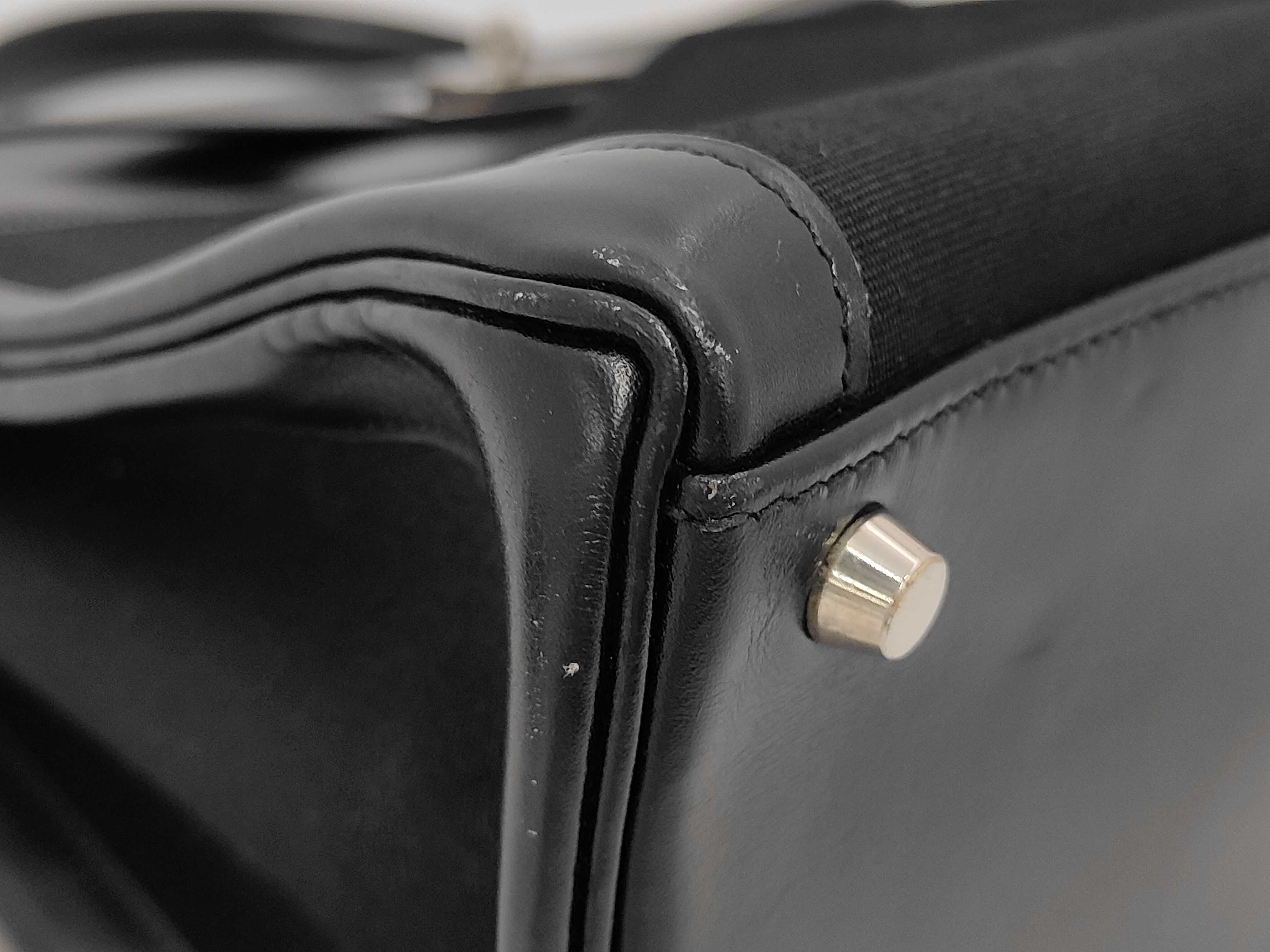 Kelly Laqui 40, Toile Officier x Box Calf leather, H stamp, 2004, Black 89, Silver hardware, H6Z Shoulder bag — view 4