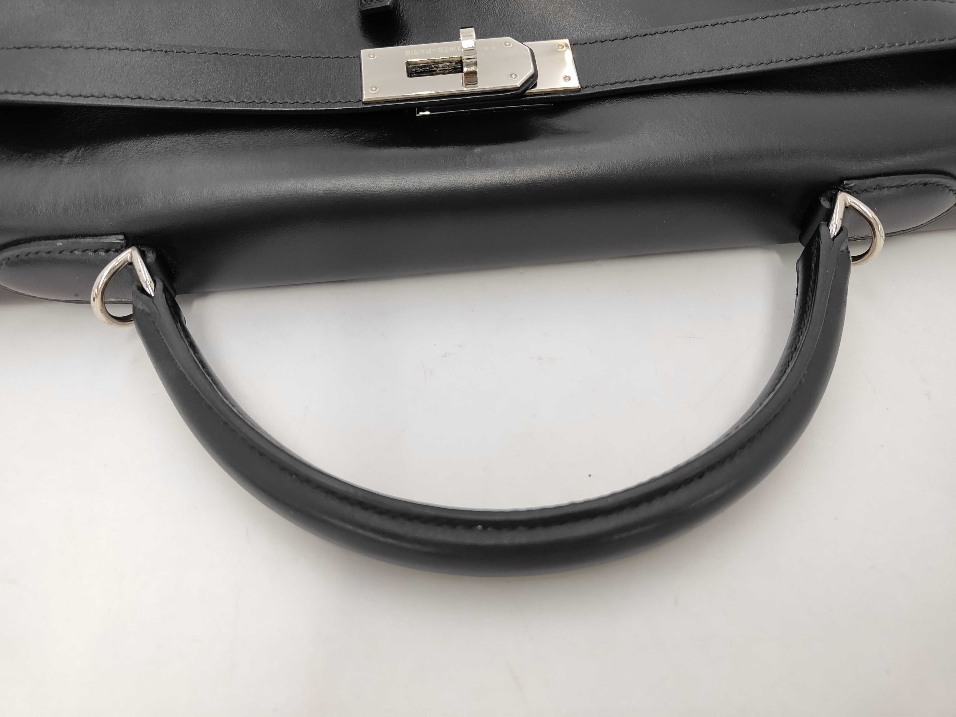 Kelly Laqui 40, Toile Officier x Box Calf leather, H stamp, 2004, Black 89, Silver hardware, H6Z Shoulder bag — view 5