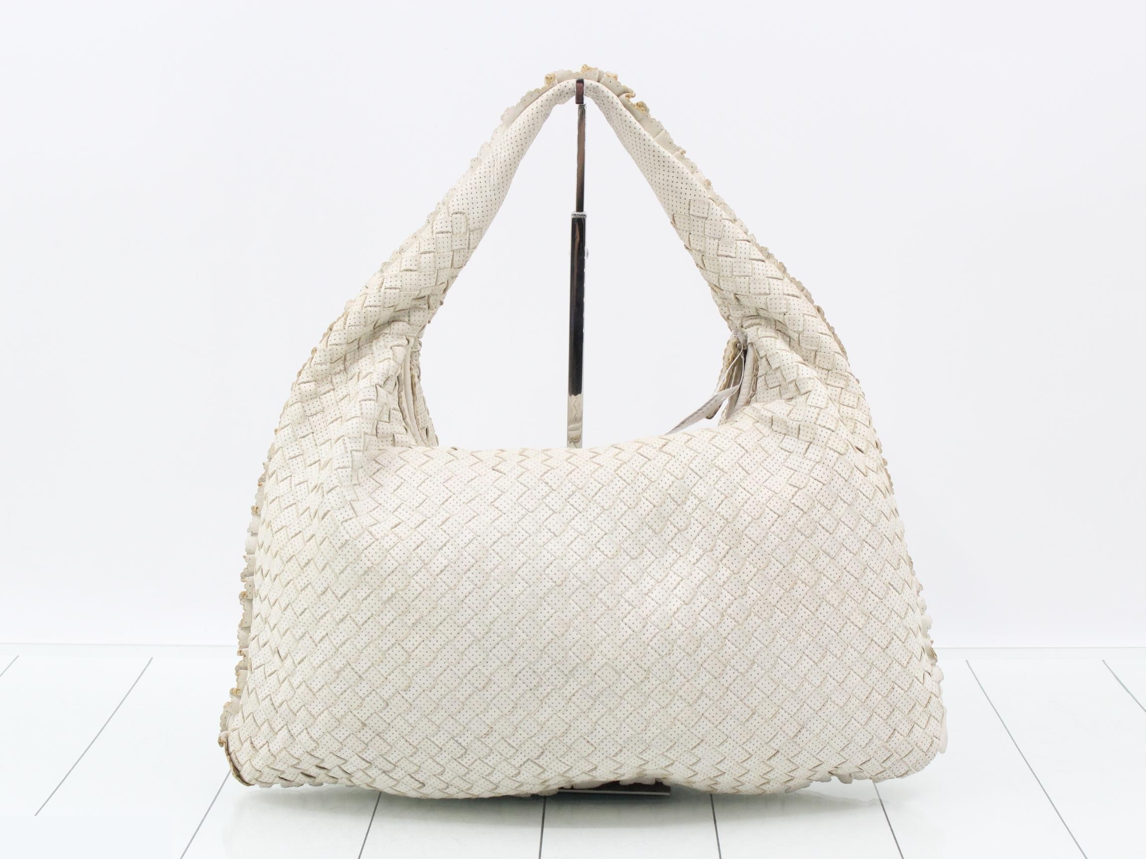 Intrecciato one-shoulder bag, leather, white — view 2