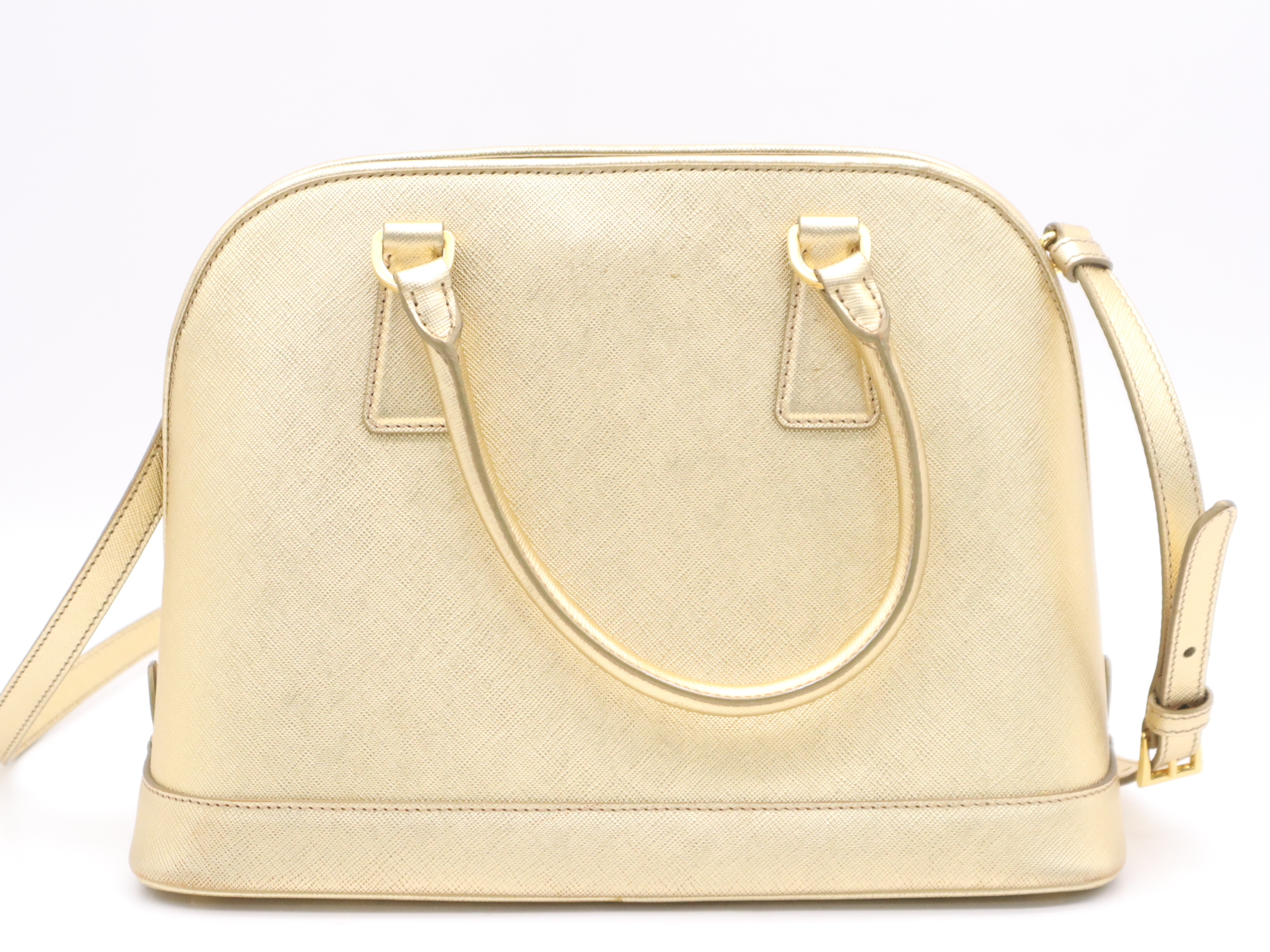 Leather Triangle Logo 2-Way Handbag with Gold Shoulder Strap, Name Tag, and Card Holder — view 2
