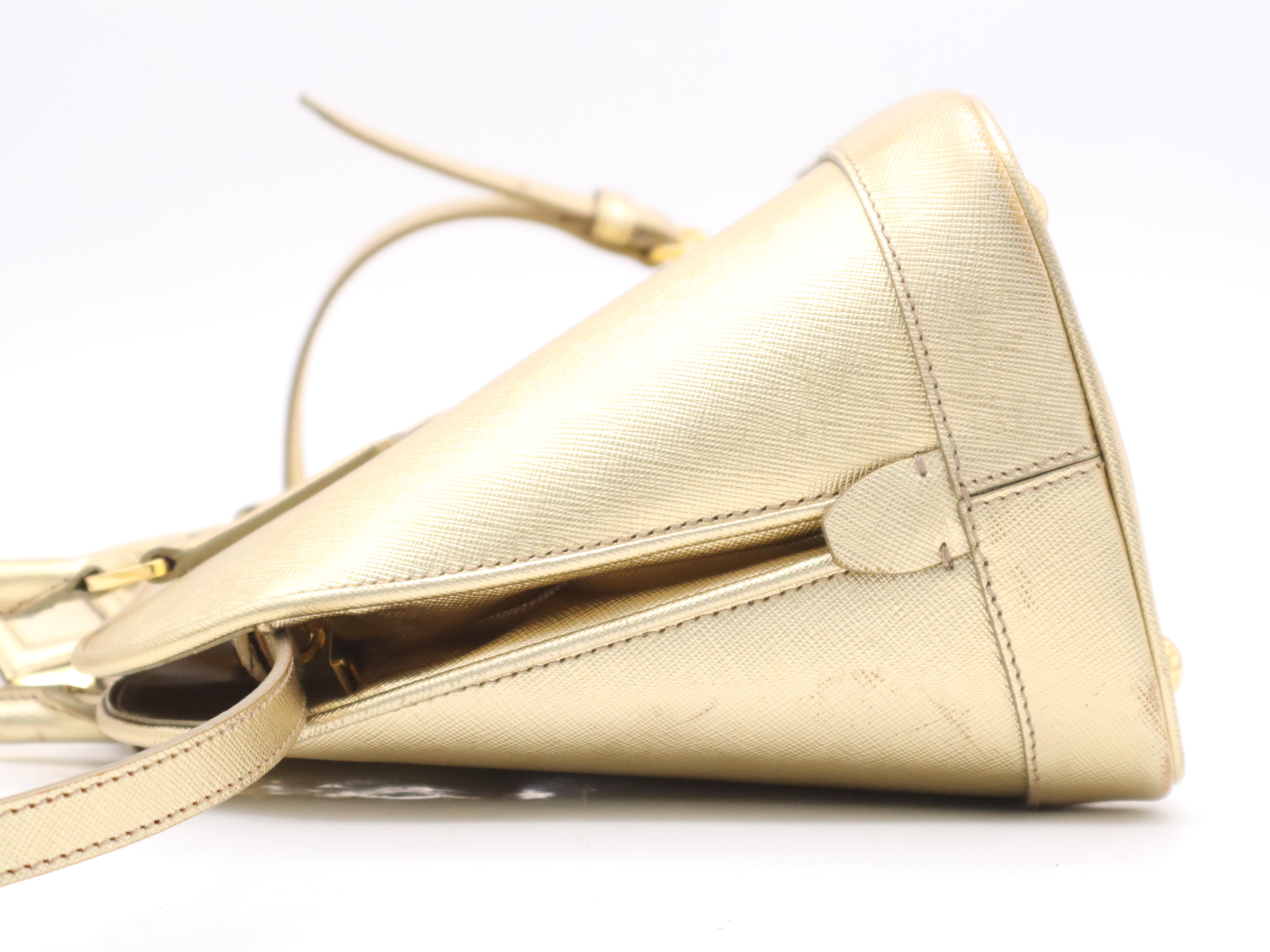 Leather Triangle Logo 2-Way Handbag with Gold Shoulder Strap, Name Tag, and Card Holder — view 3