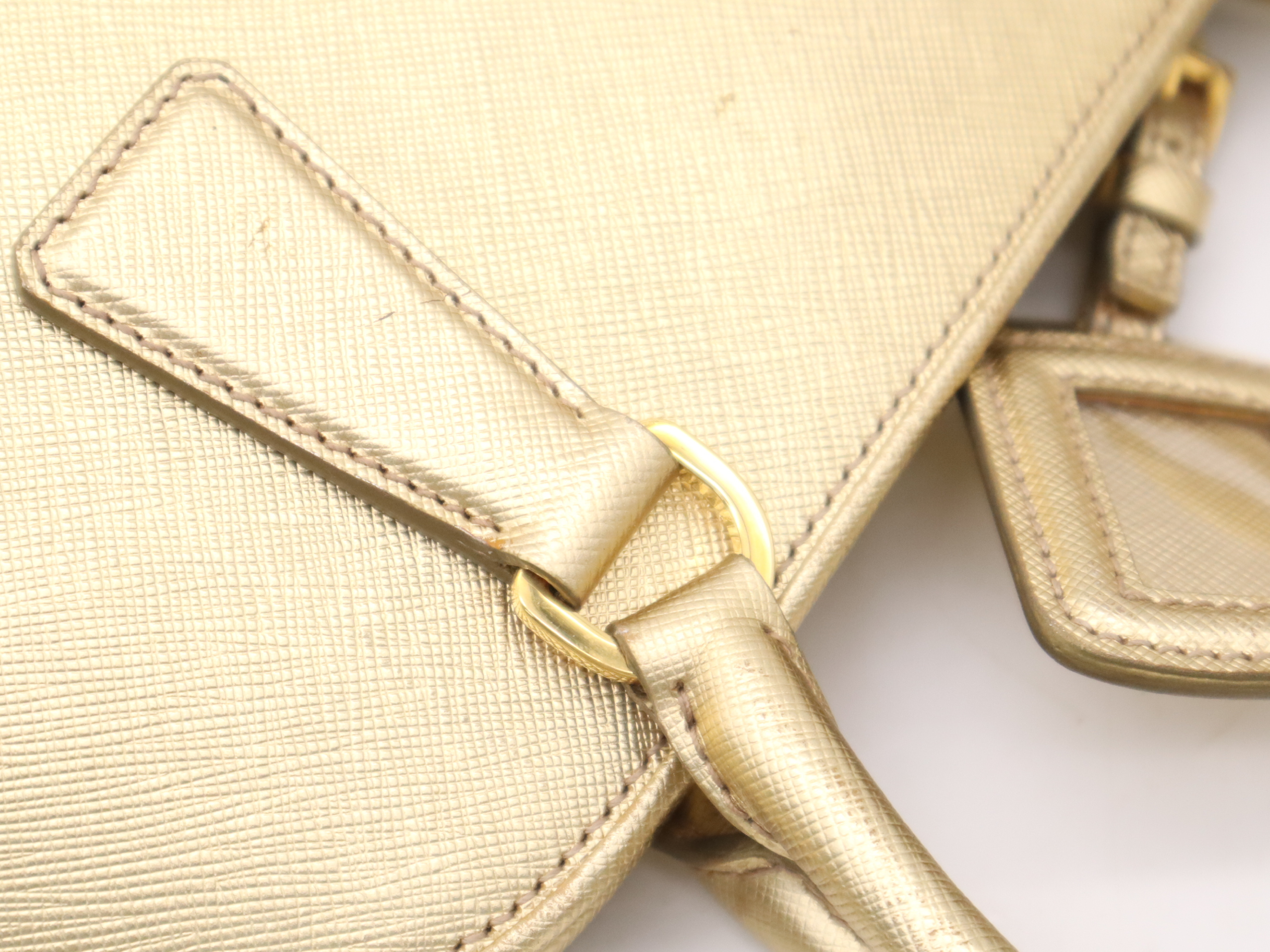 Leather Triangle Logo 2-Way Handbag with Gold Shoulder Strap, Name Tag, and Card Holder — view 7