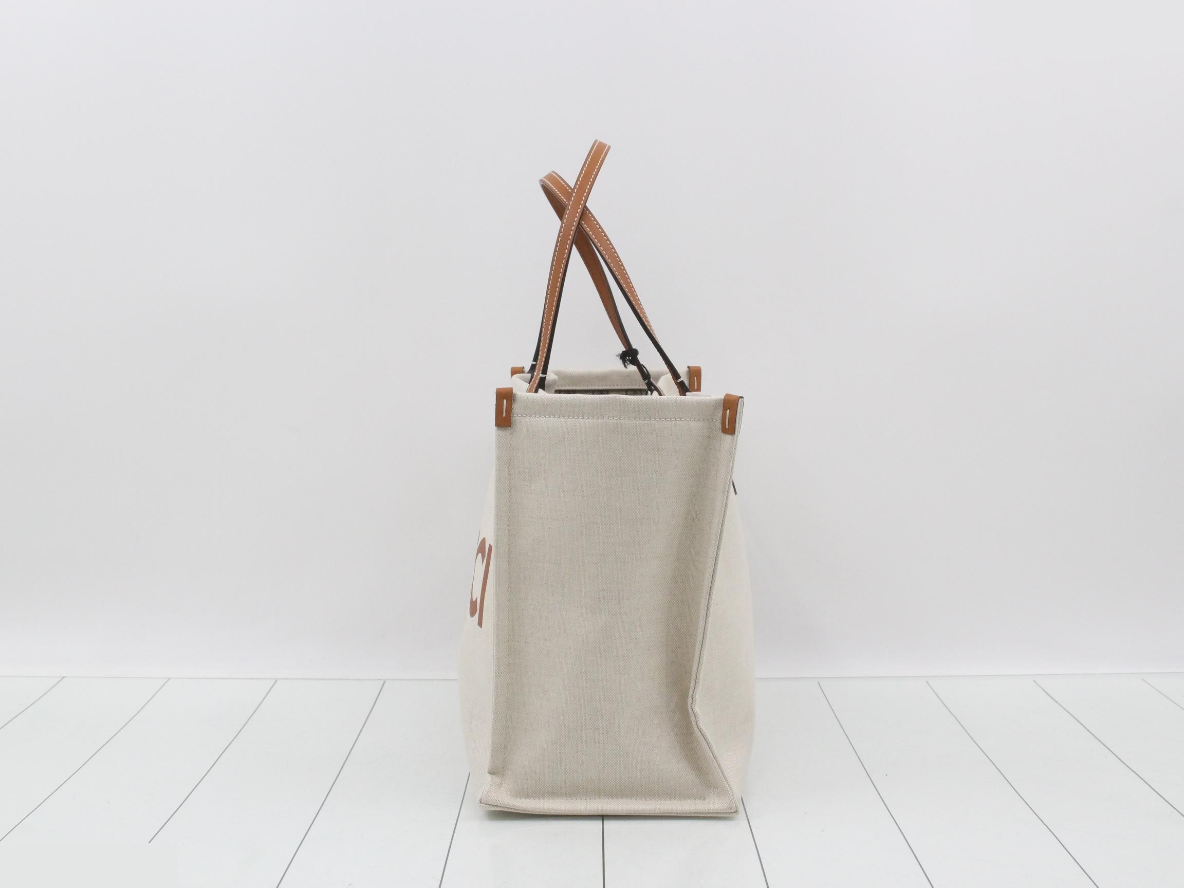 Logo print medium tote bag, canvas, natural × — view 3