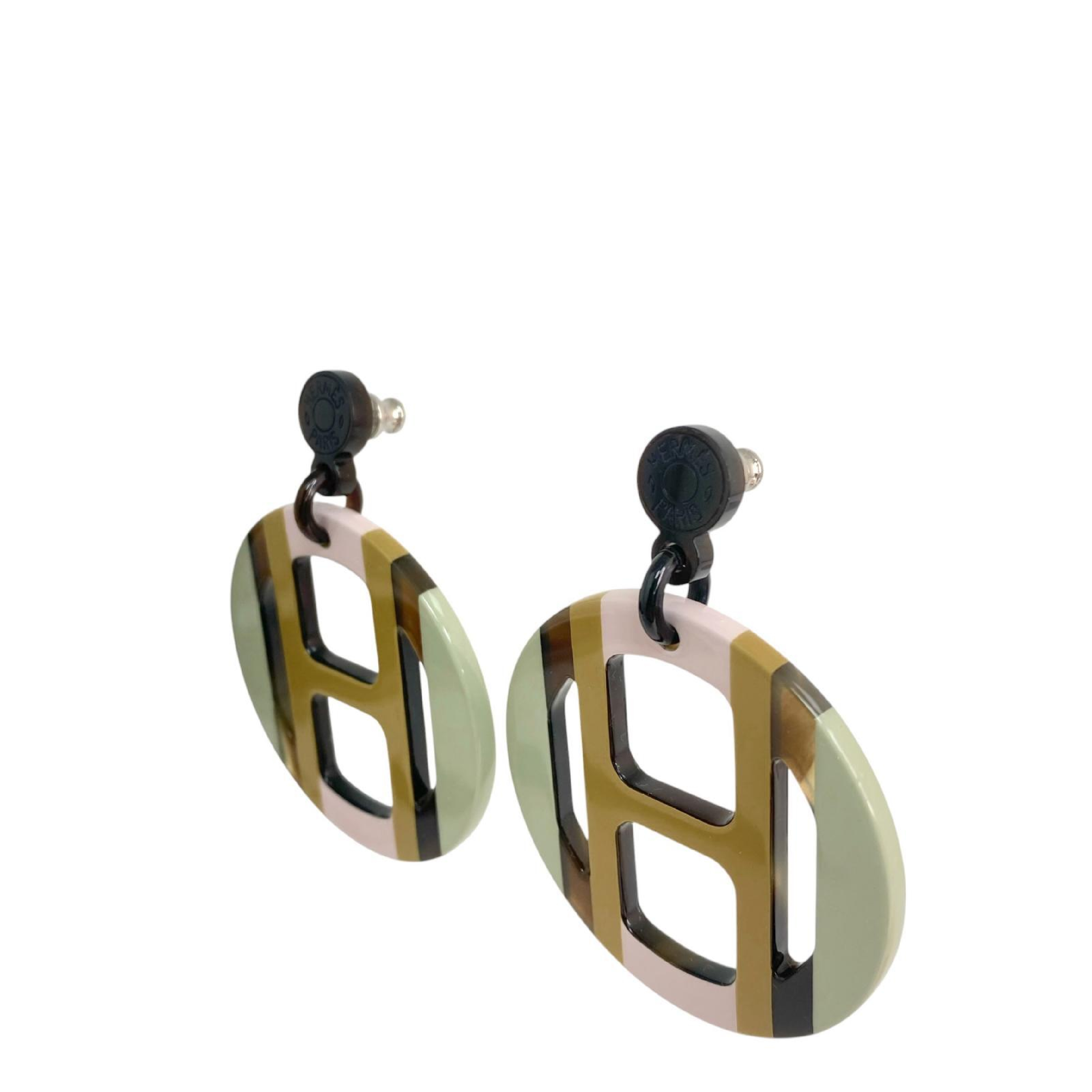 【*Shipped from: Hong Kong*】HERMES ( ) Green Pink Resin H Equipe Earrings — view 2