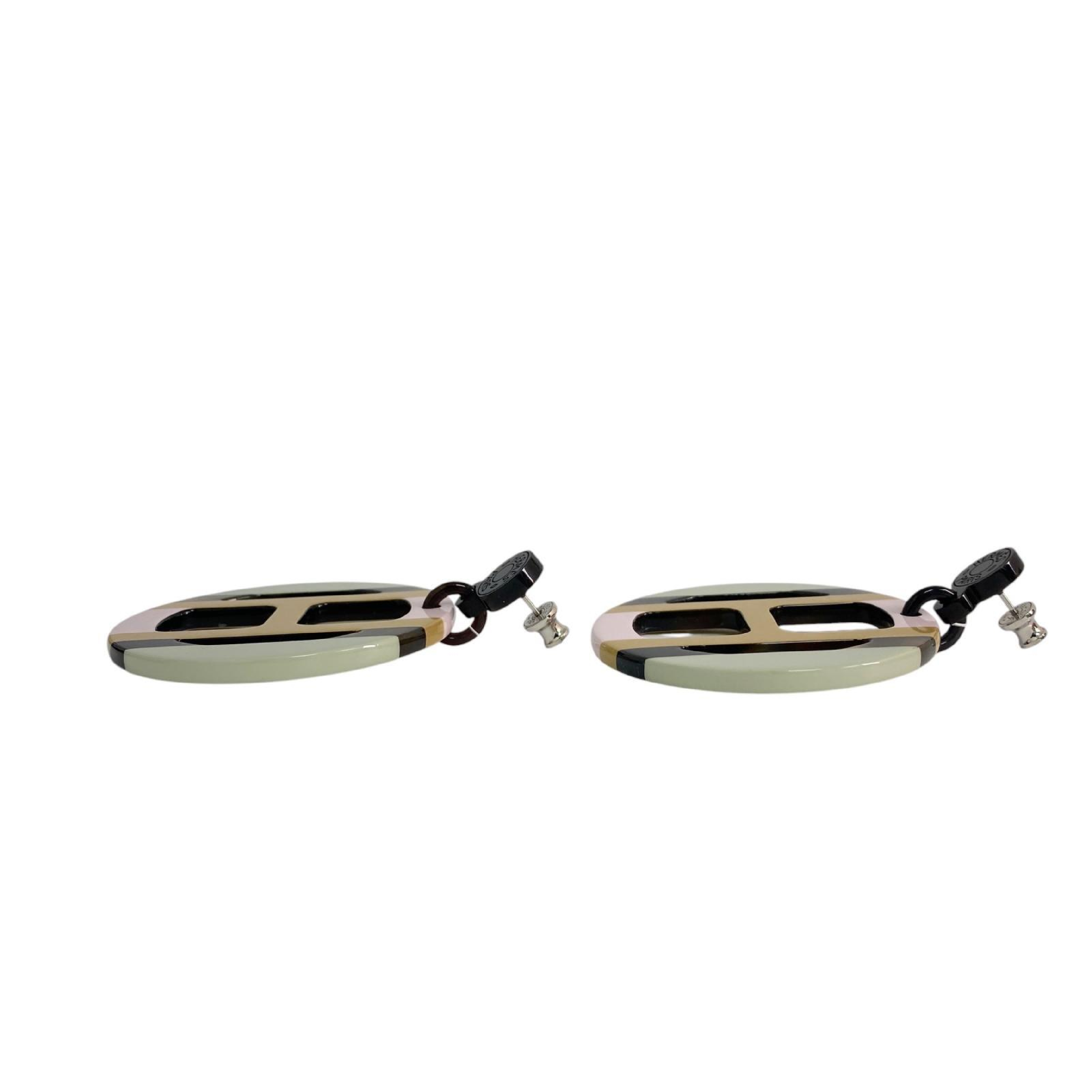 【*Shipped from: Hong Kong*】HERMES ( ) Green Pink Resin H Equipe Earrings — view 7