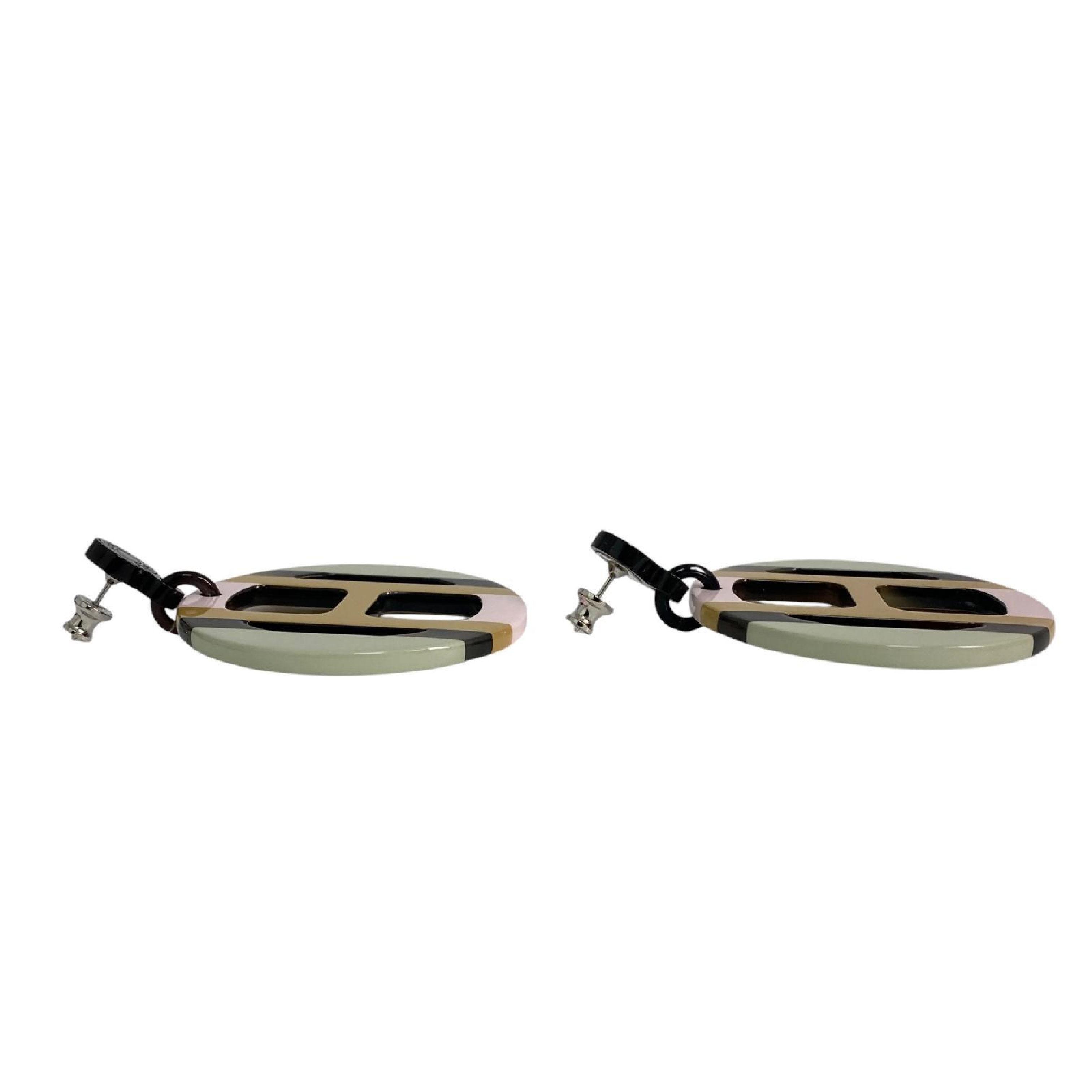 【*Shipped from: Hong Kong*】HERMES ( ) Green Pink Resin H Equipe Earrings — view 8