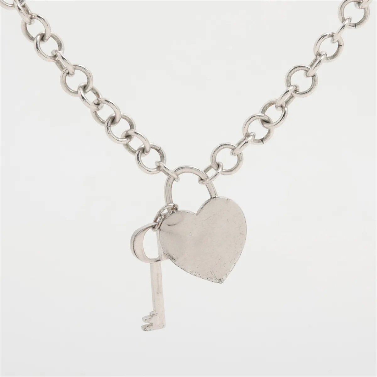 Lockheart Key Necklace, Metal x Rhinestone, Silver. Shows — view 2