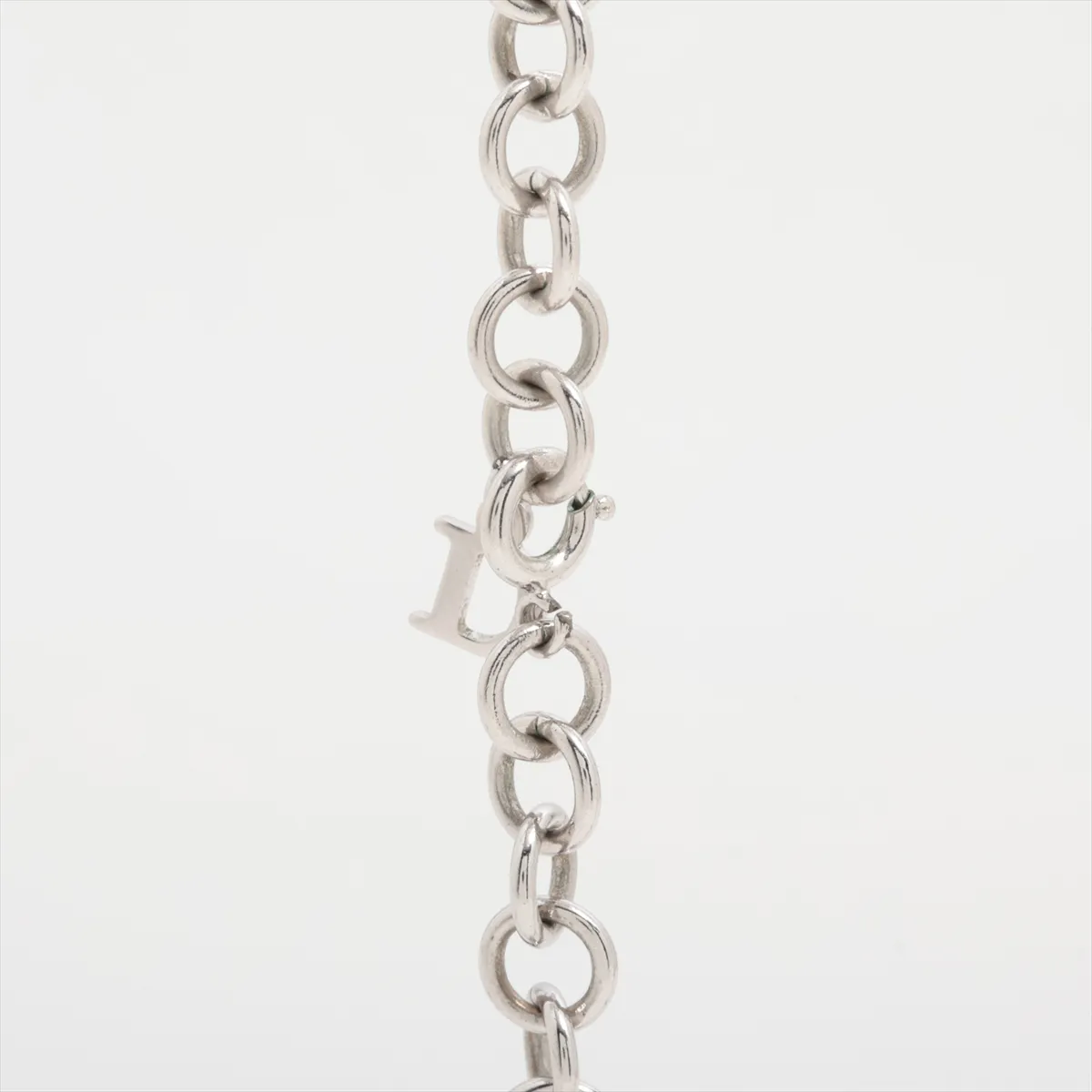 Lockheart Key Necklace, Metal x Rhinestone, Silver. Shows — view 3