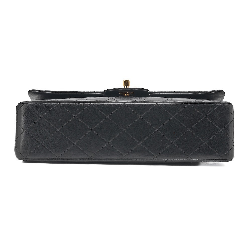 Lambskin Matelassé Double Flap 25cm Chain Shoulder Bag, Black — view 4