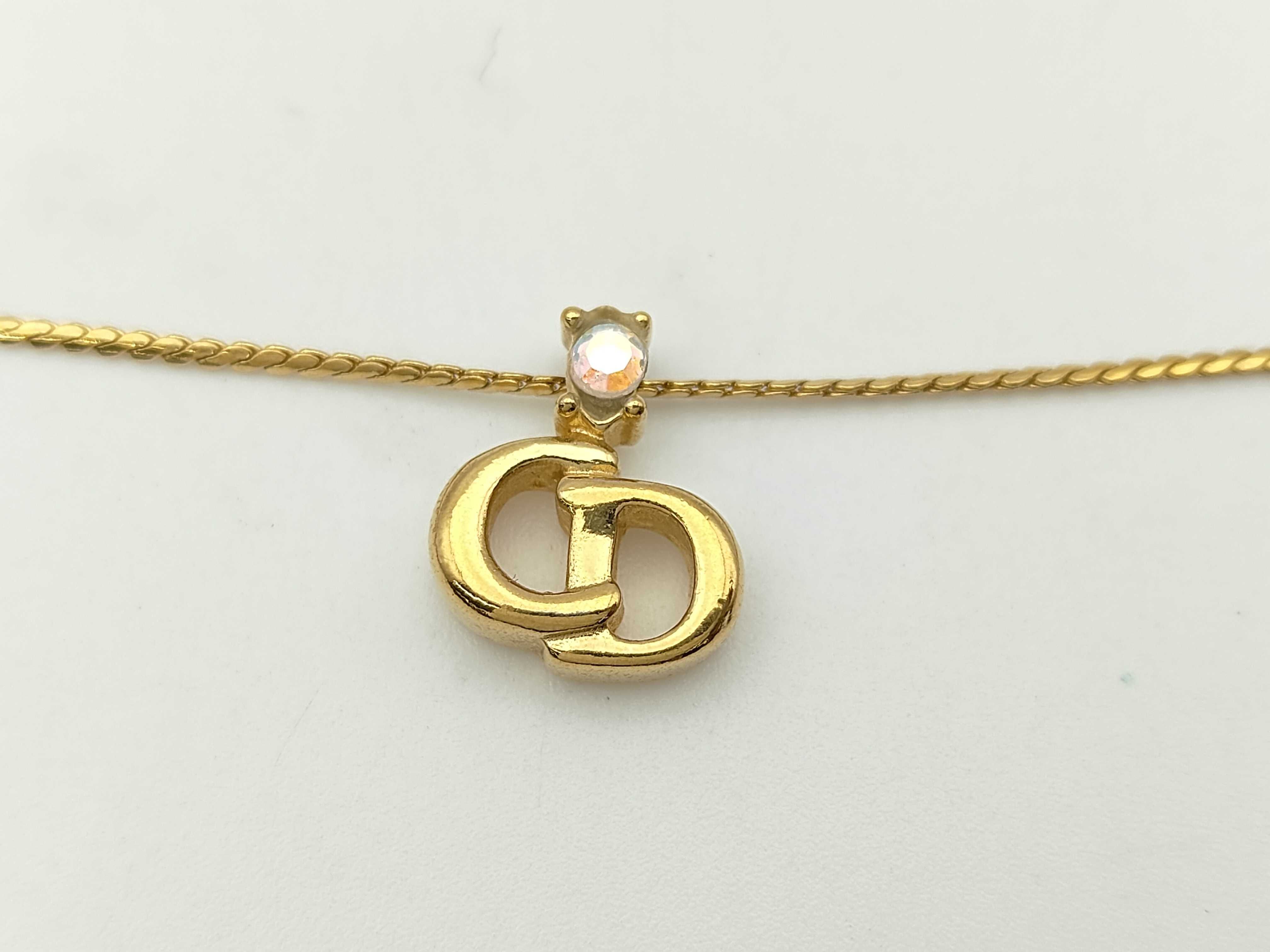 CD Logo Rhinestone Gold Necklace