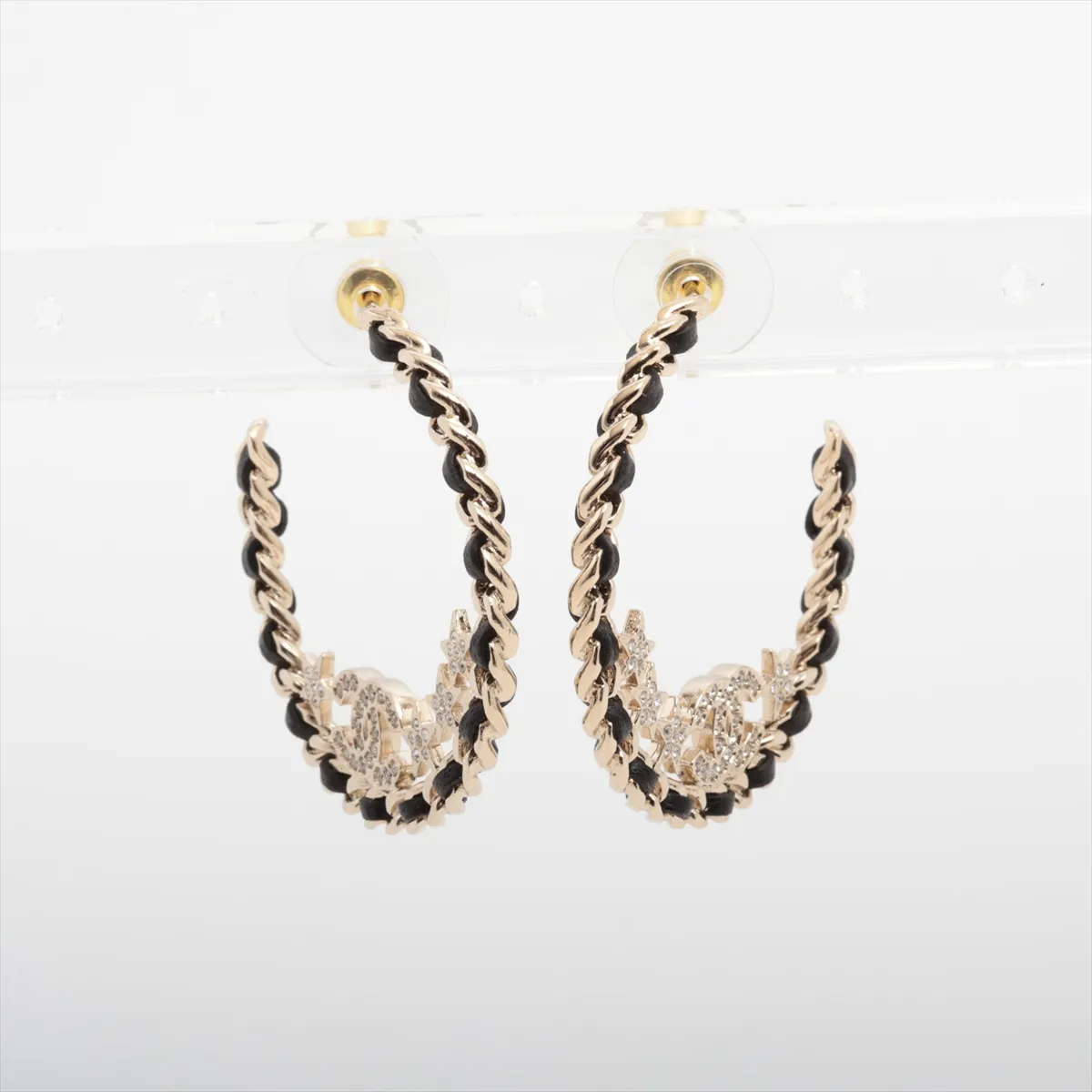 Cocomark B23C Earrings (for both ears) GP x Rhinestone x Leather Gold