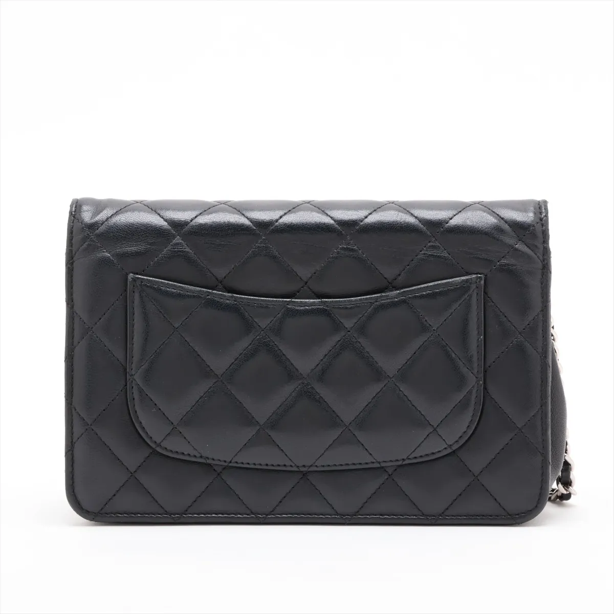 Matelassé Lambskin Chain Wallet, Black with Silver Hardware, 25442735, Serial Number , AP0250 — view 2