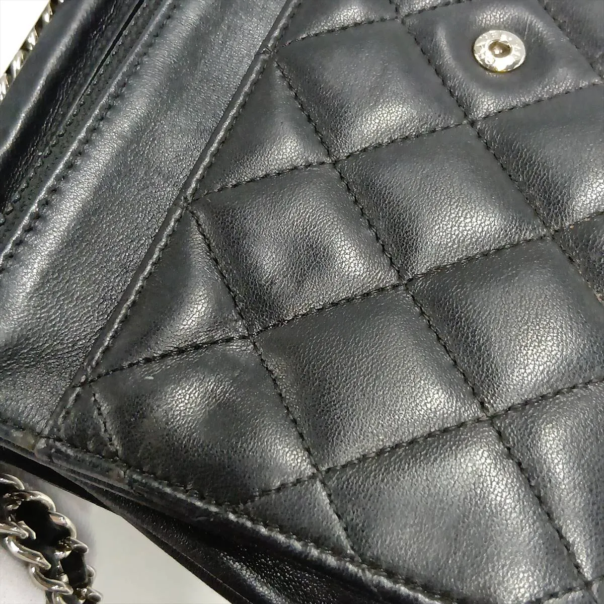 Matelassé Lambskin Chain Wallet, Black with Silver Hardware, 25442735, Serial Number , AP0250 — view 15