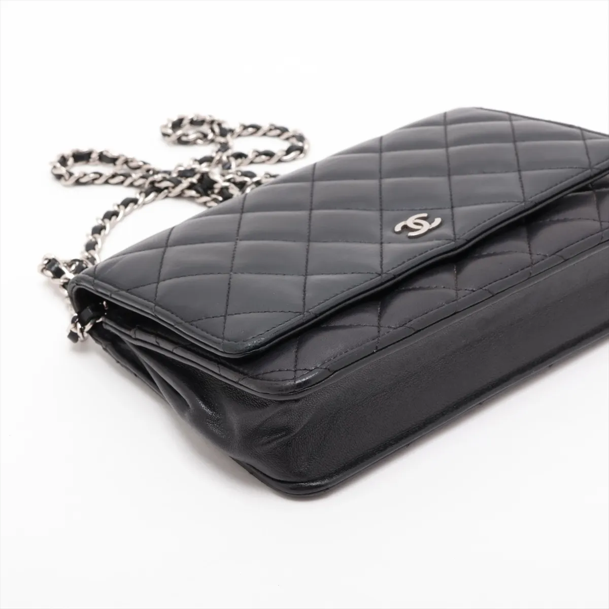 Matelassé Lambskin Chain Wallet, Black with Silver Hardware, 25442735, Serial Number , AP0250 — view 4