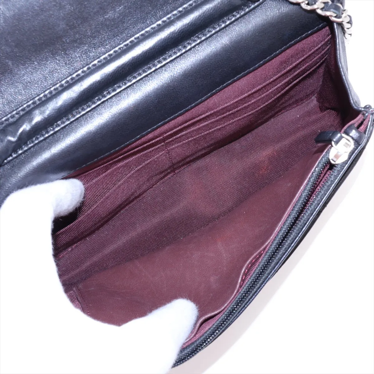 Matelassé Lambskin Chain Wallet, Black with Silver Hardware, 25442735, Serial Number , AP0250 — view 6