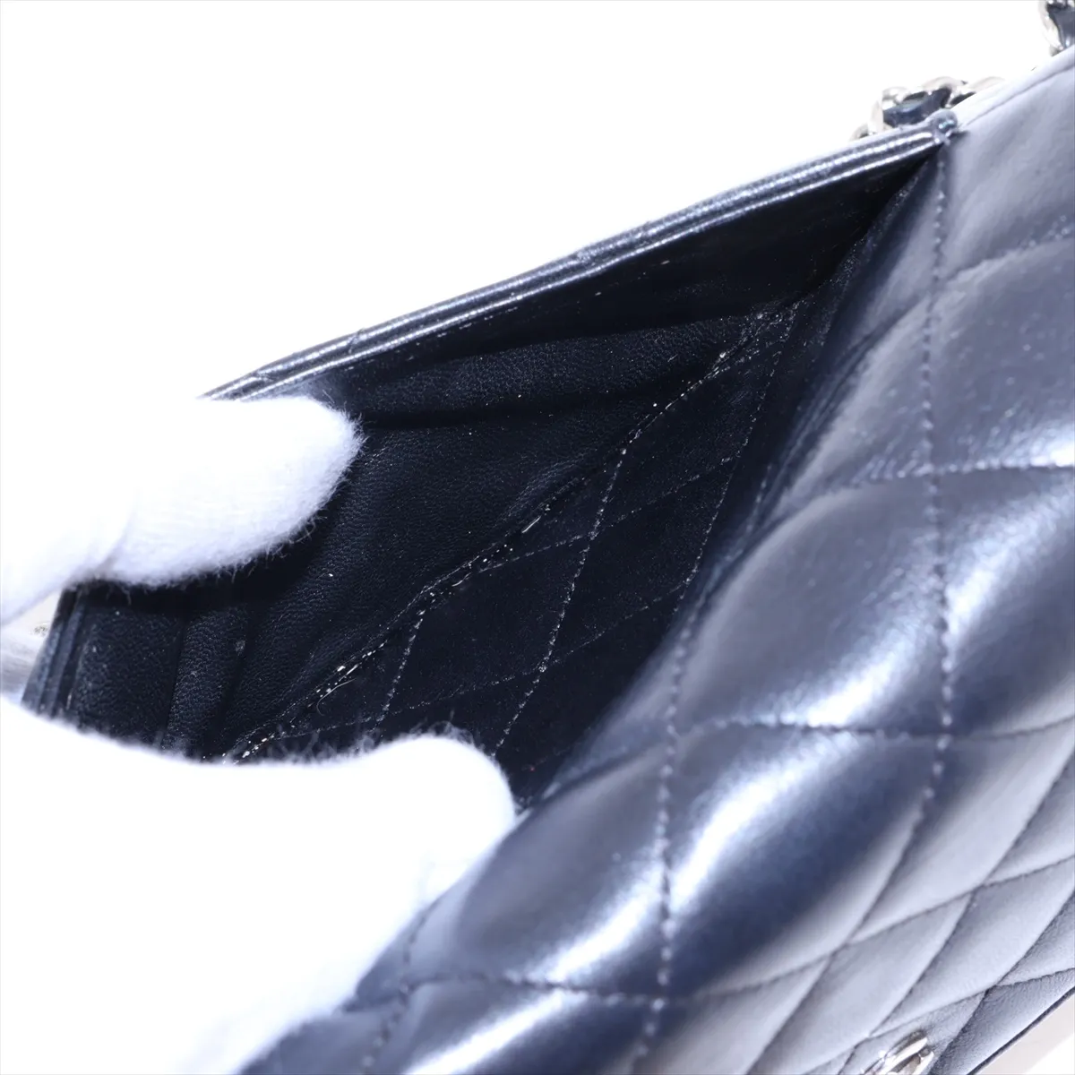 Matelassé Lambskin Chain Wallet, Black with Silver Hardware, 25442735, Serial Number , AP0250 — view 10