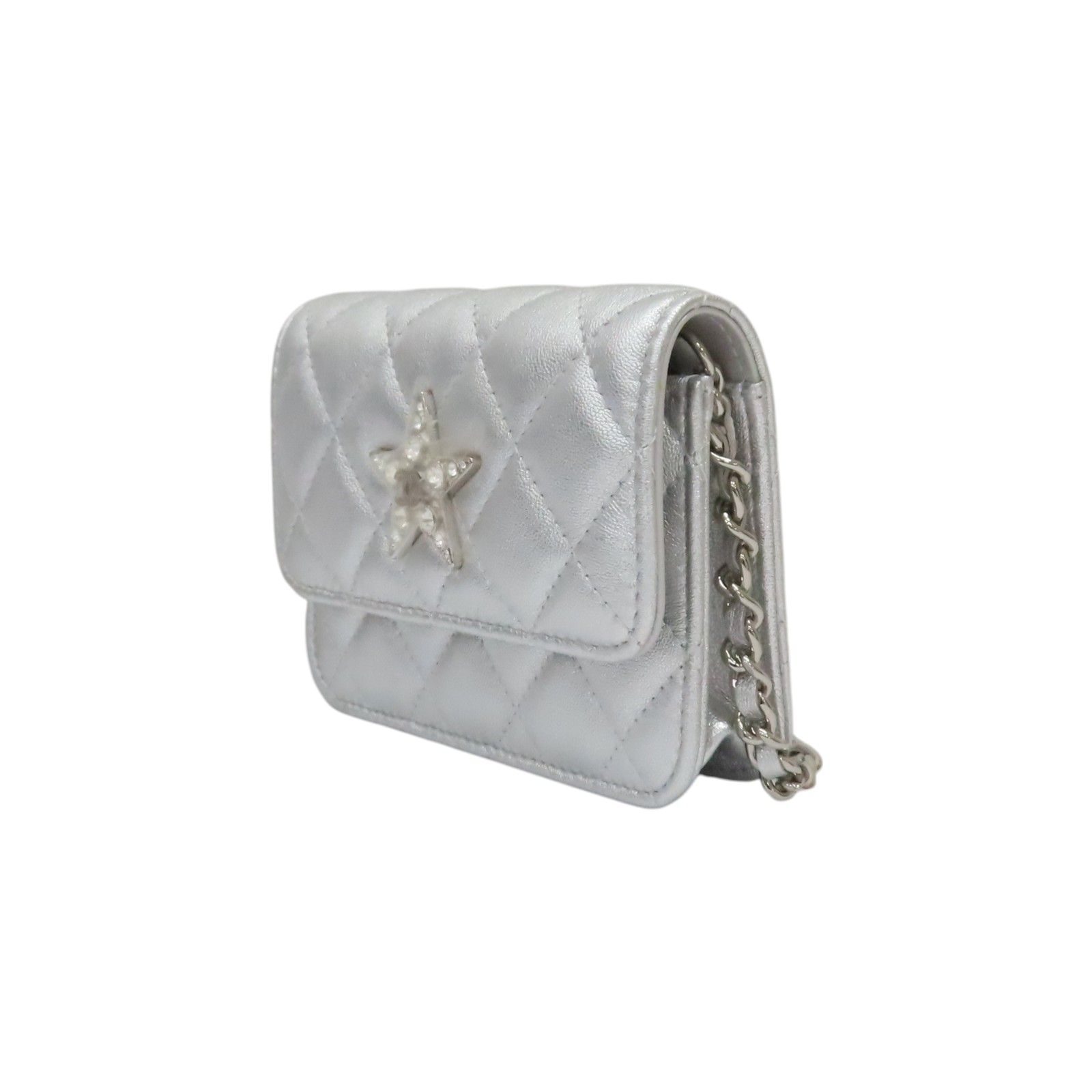 Metallic Lambskin Crystal Quilted Star Chain Belt Bag — view 3