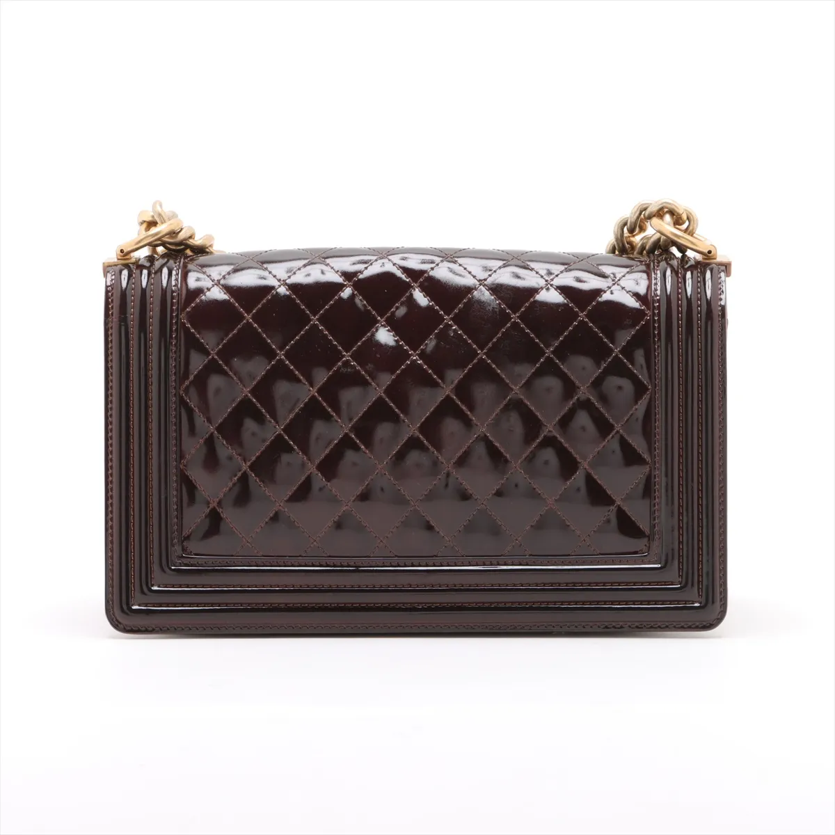 Boy Chanel 25 Patent Leather Chain Shoulder Bag Brown Gold Hardware 21660762 21st Series A67086 — view 2