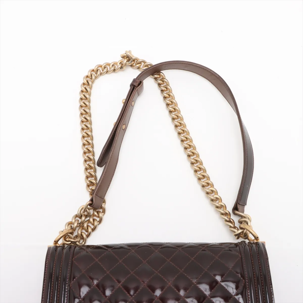 Boy Chanel 25 Patent Leather Chain Shoulder Bag Brown Gold Hardware 21660762 21st Series A67086 — view 6