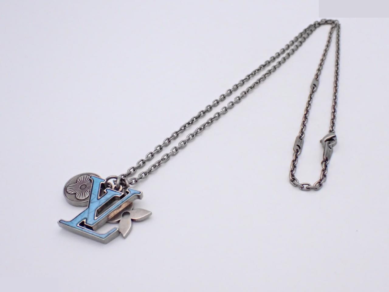 LV necklace with LV initials, chain approximately 65cm long. — view 3