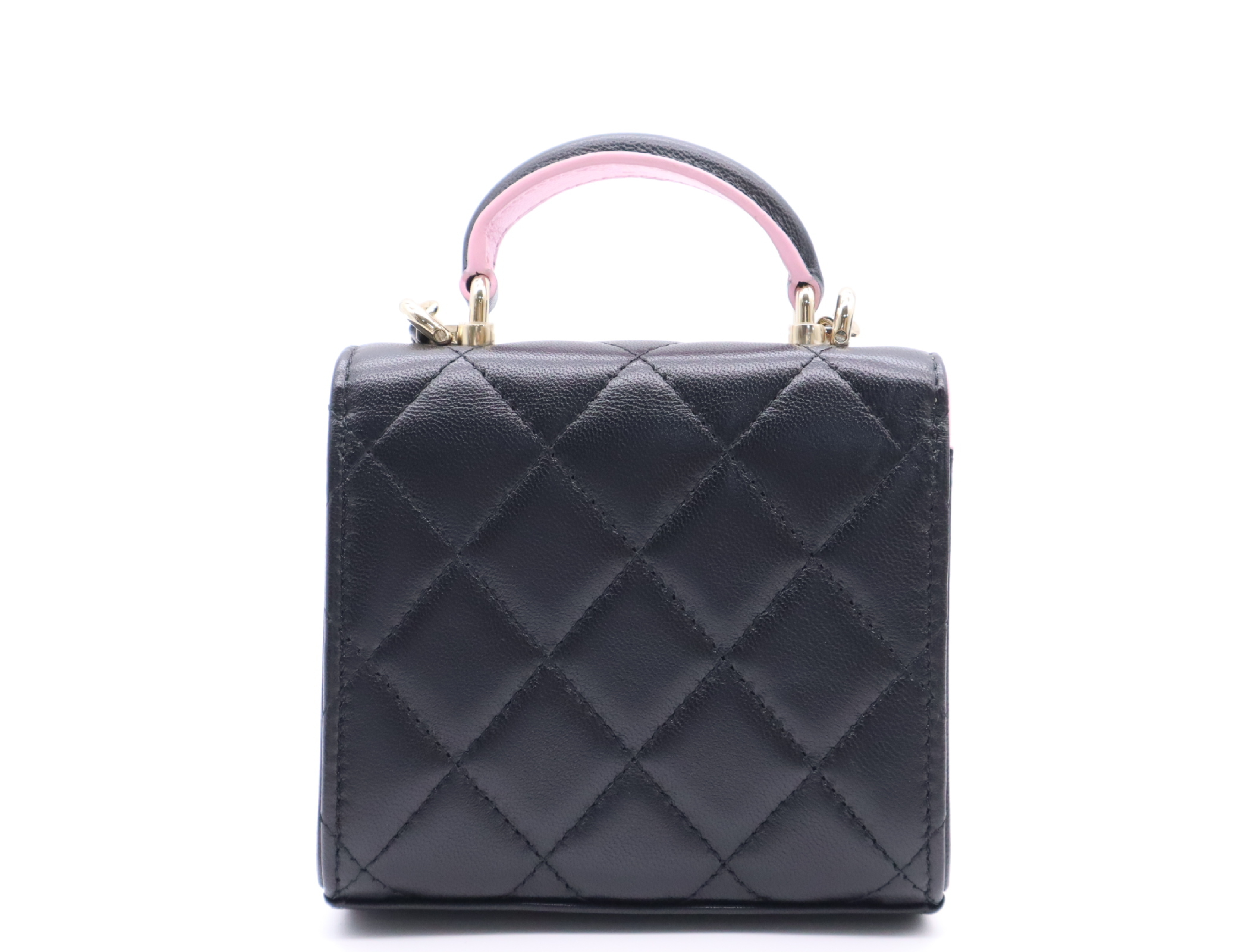 AP2682 Lambskin Mini Matelassé Chain Shoulder Bag, Black/Pink with Gold Hardware, Dust Bag, Box, and Original Seal, U24N678A Shoulder Bag — view 2
