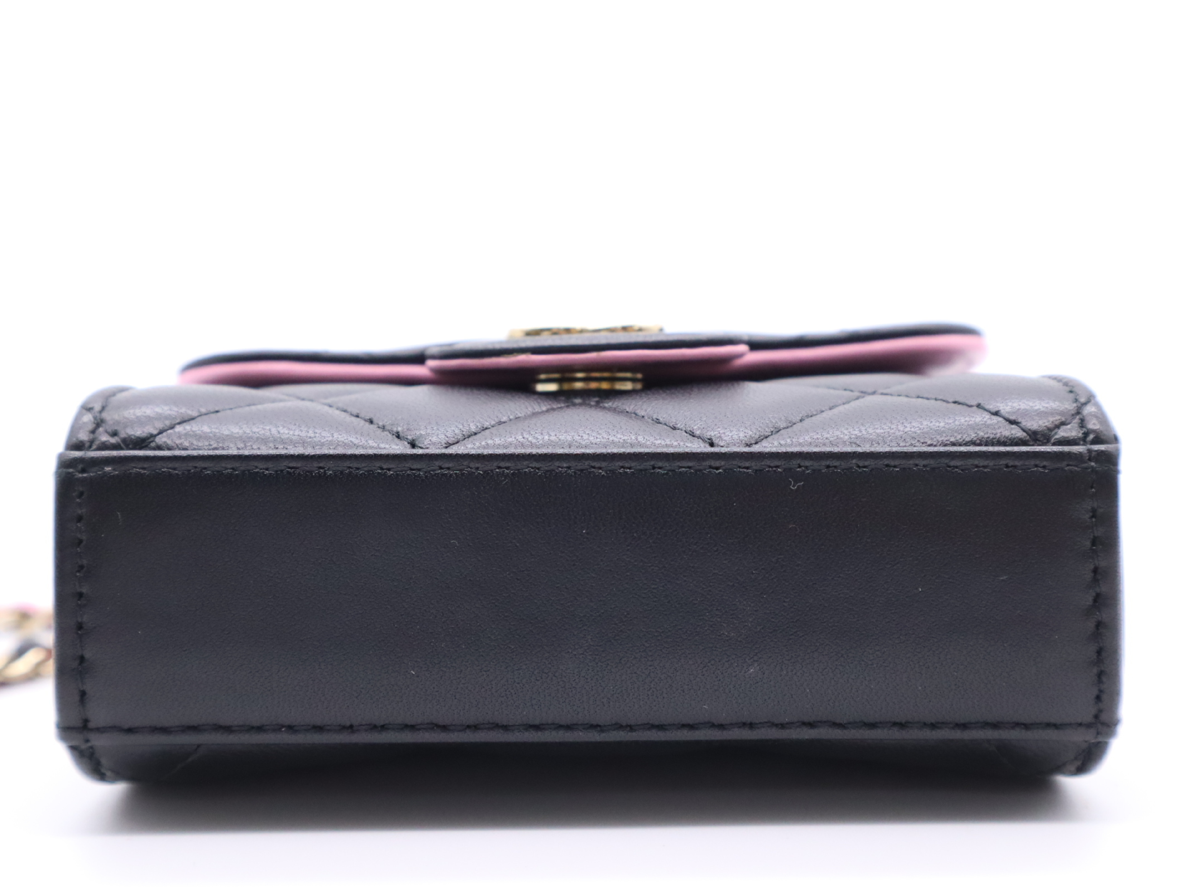 AP2682 Lambskin Mini Matelassé Chain Shoulder Bag, Black/Pink with Gold Hardware, Dust Bag, Box, and Original Seal, U24N678A Shoulder Bag — view 4