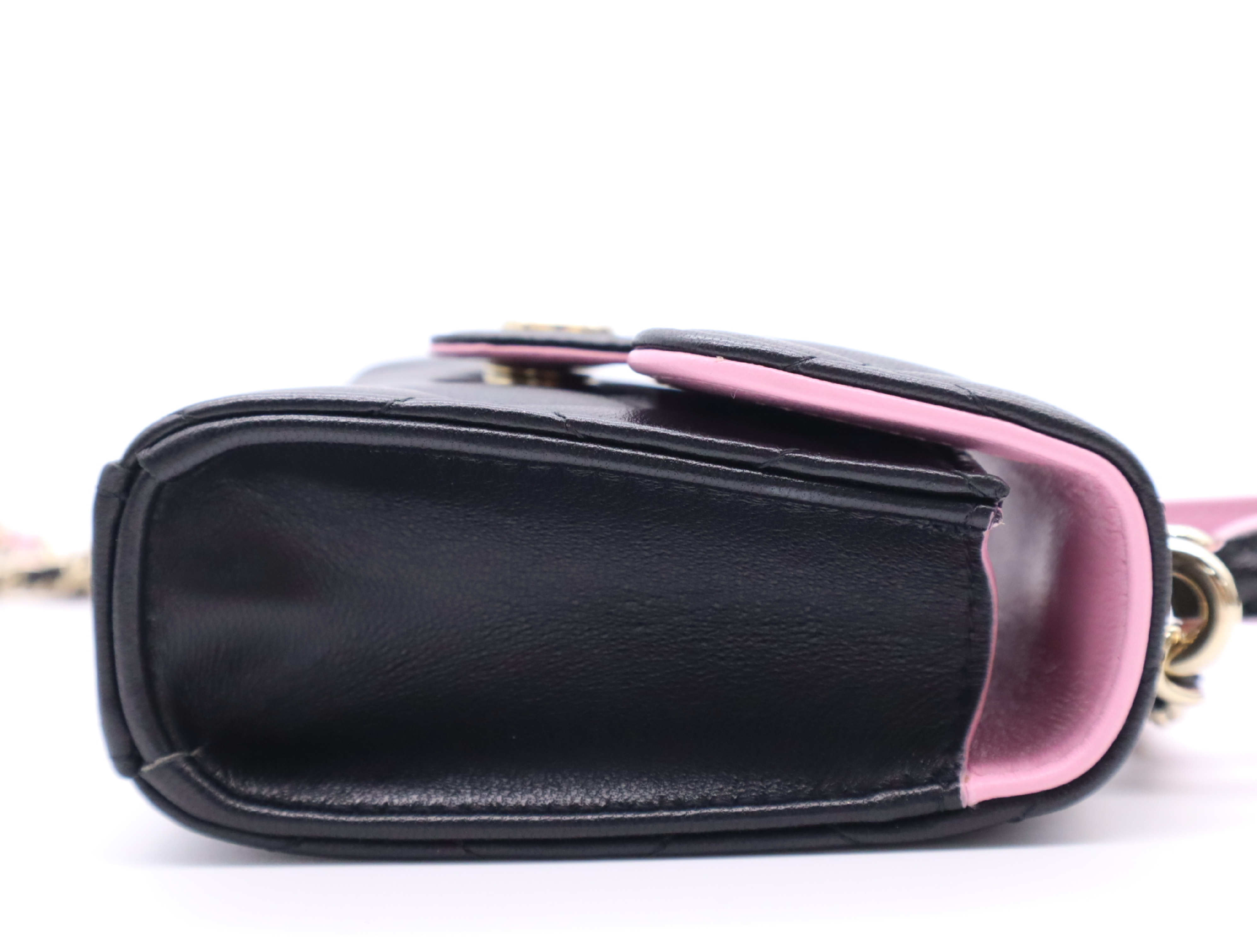 AP2682 Lambskin Mini Matelassé Chain Shoulder Bag, Black/Pink with Gold Hardware, Dust Bag, Box, and Original Seal, U24N678A Shoulder Bag — view 5