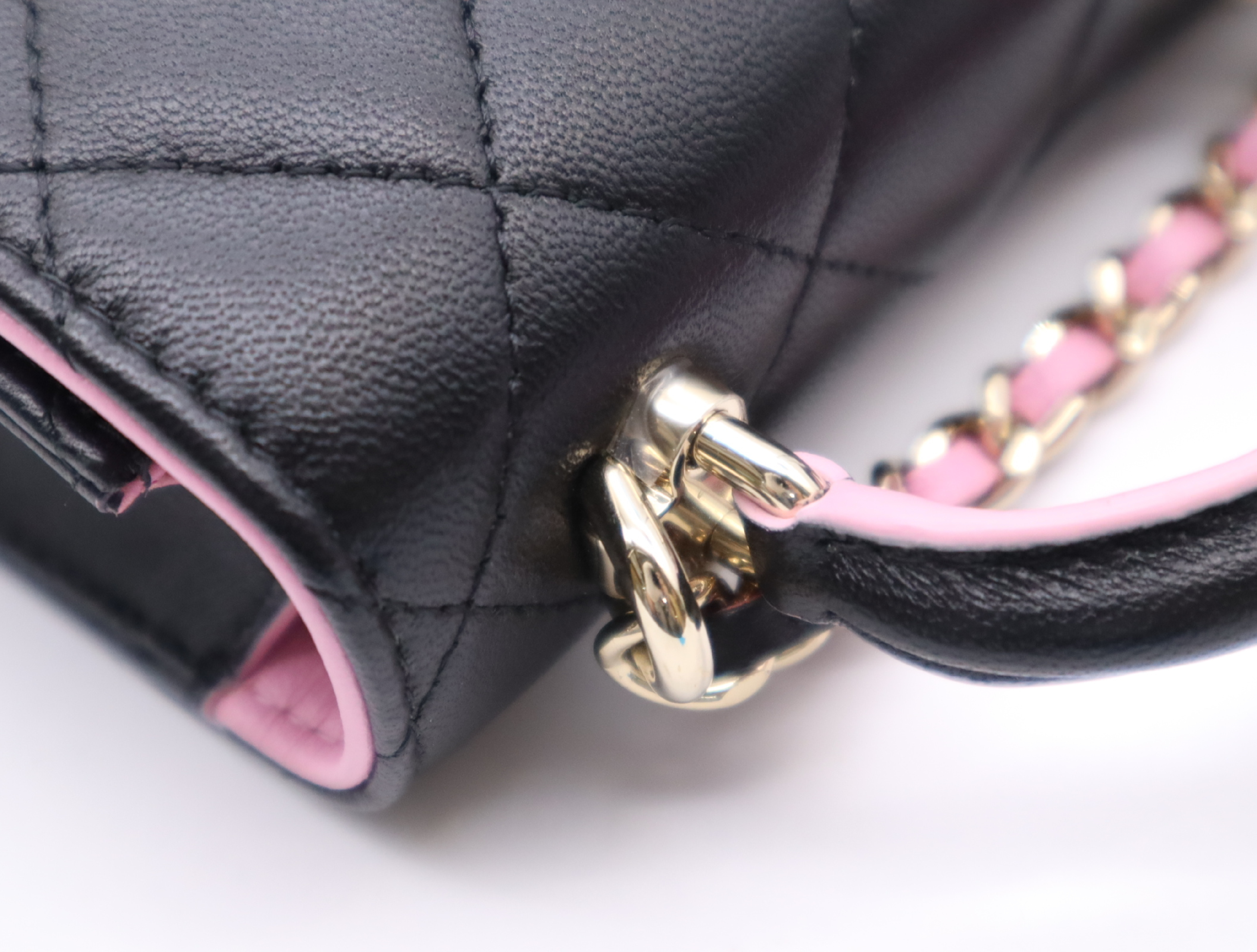 AP2682 Lambskin Mini Matelassé Chain Shoulder Bag, Black/Pink with Gold Hardware, Dust Bag, Box, and Original Seal, U24N678A Shoulder Bag — view 8