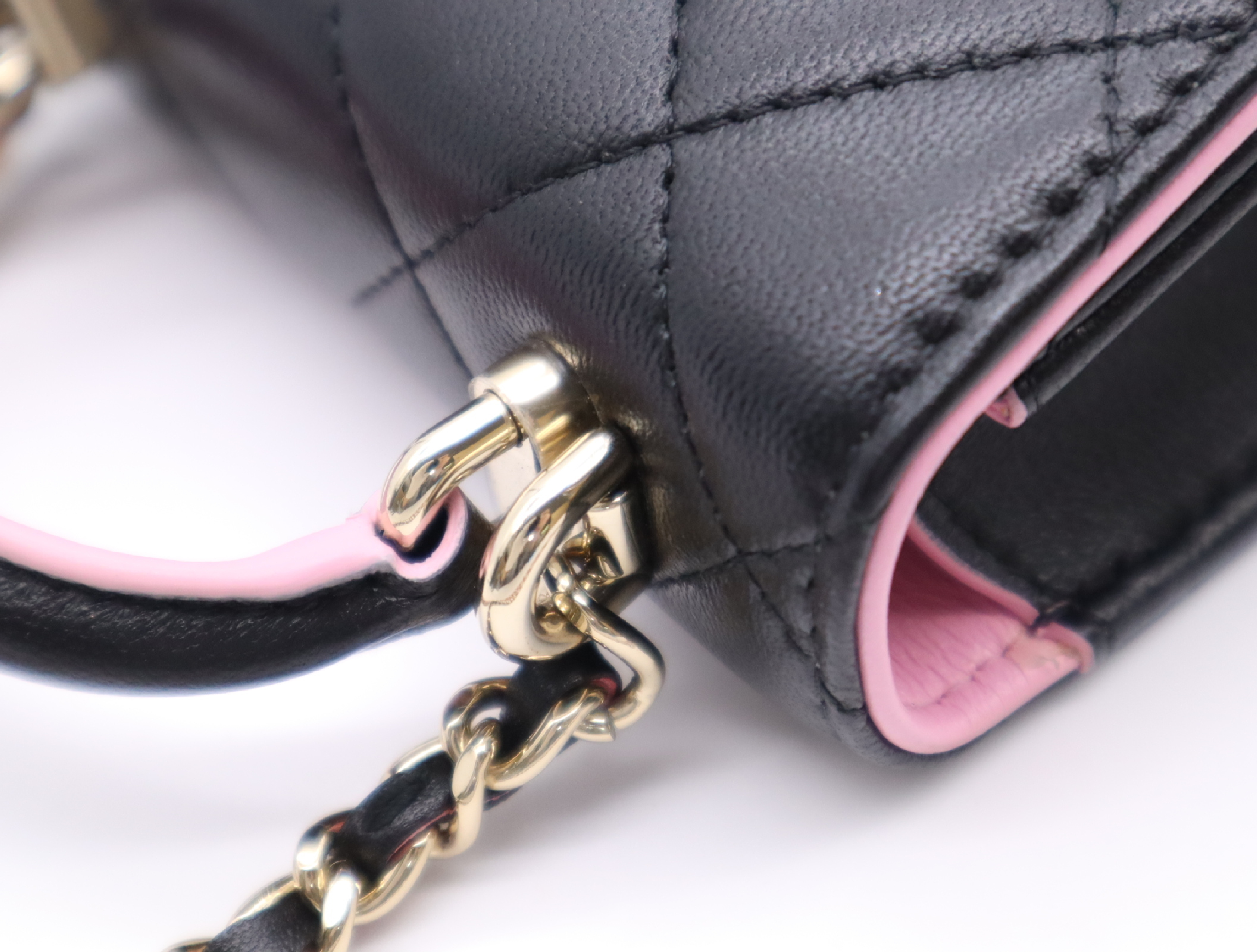 AP2682 Lambskin Mini Matelassé Chain Shoulder Bag, Black/Pink with Gold Hardware, Dust Bag, Box, and Original Seal, U24N678A Shoulder Bag — view 9