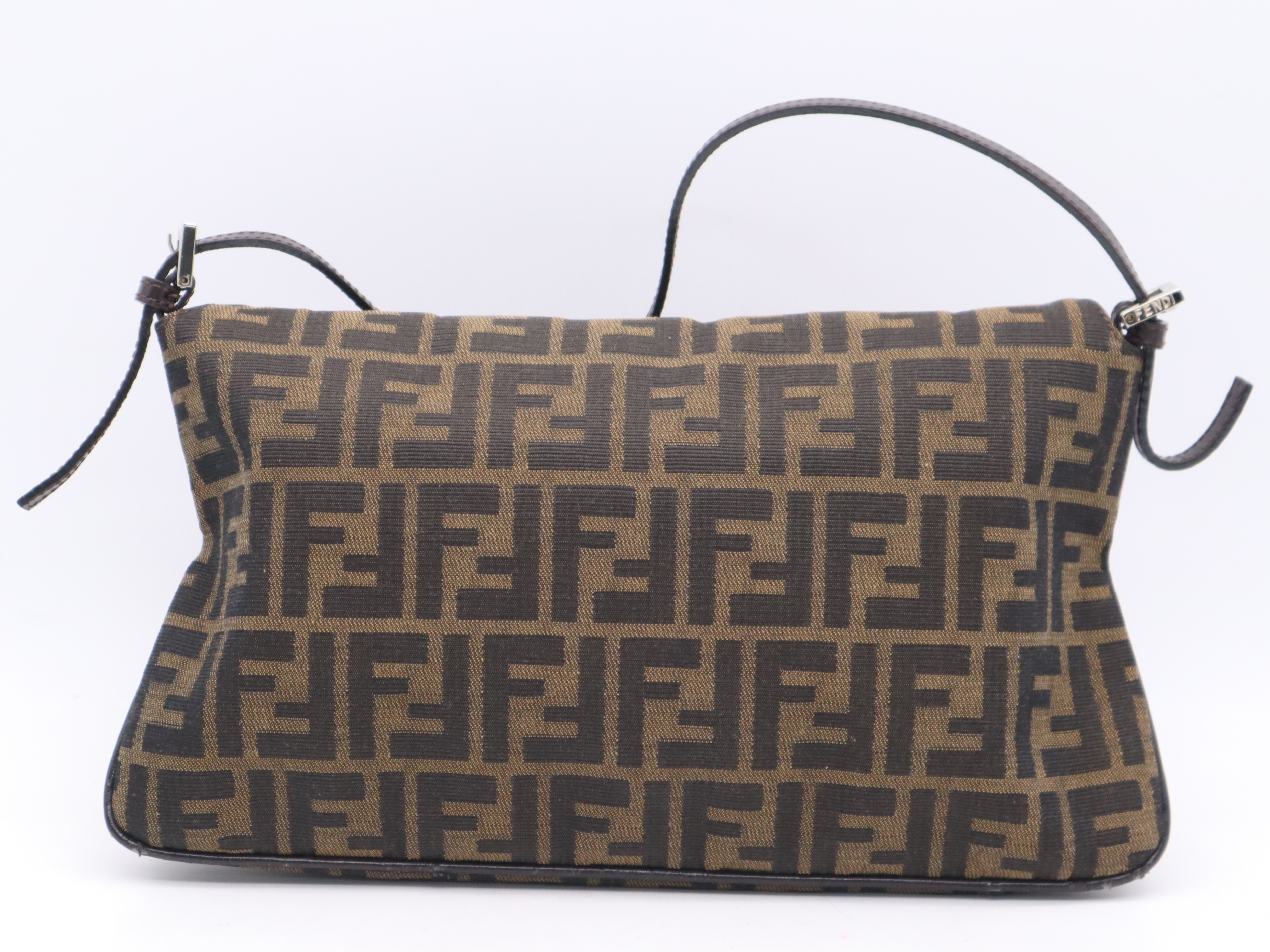 Canvas x Leather Zucca Mamma Bucket Brown Silver Hardware Handbag — view 2