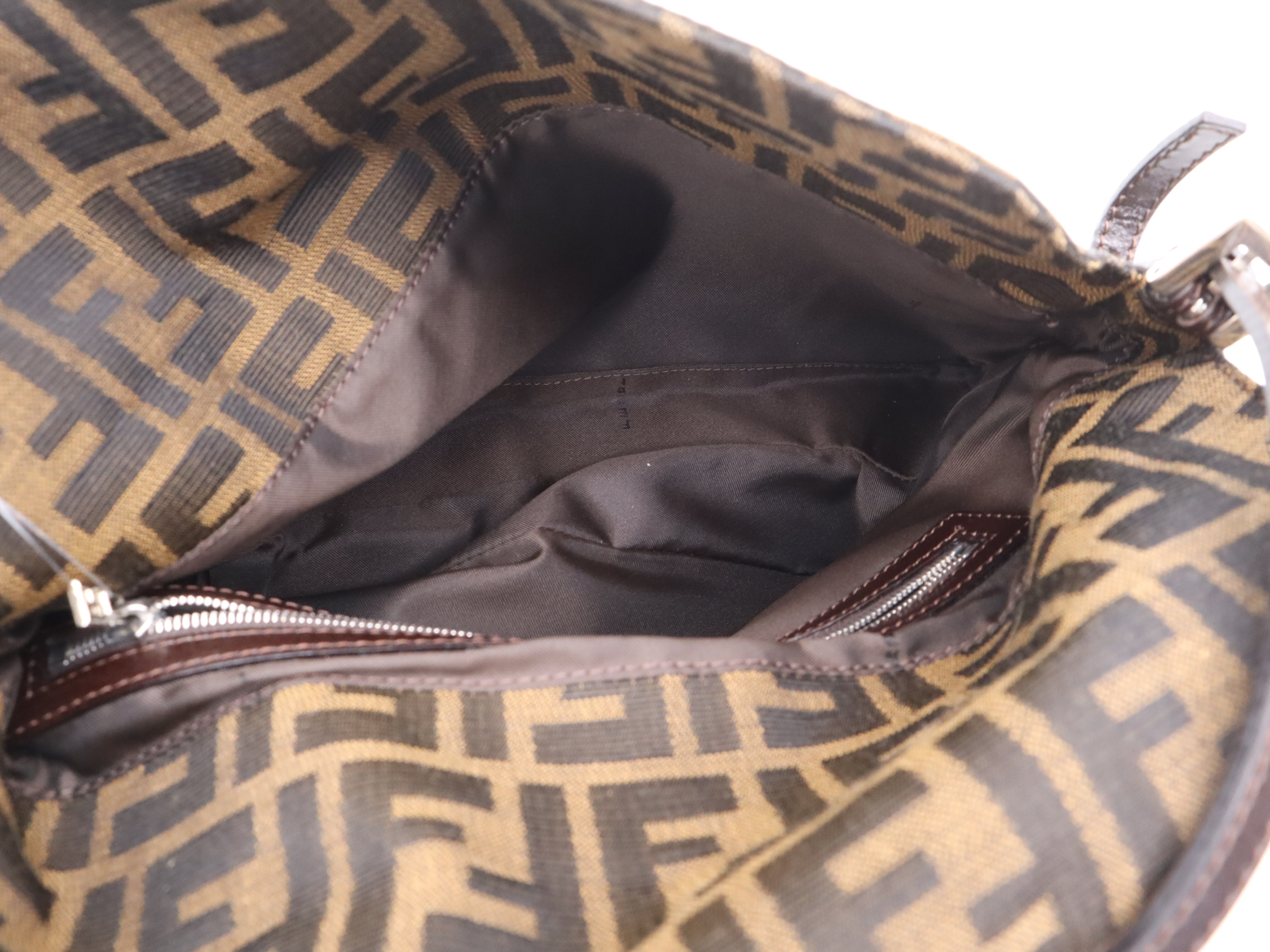 Canvas x Leather Zucca Mamma Bucket Brown Silver Hardware Handbag — view 11