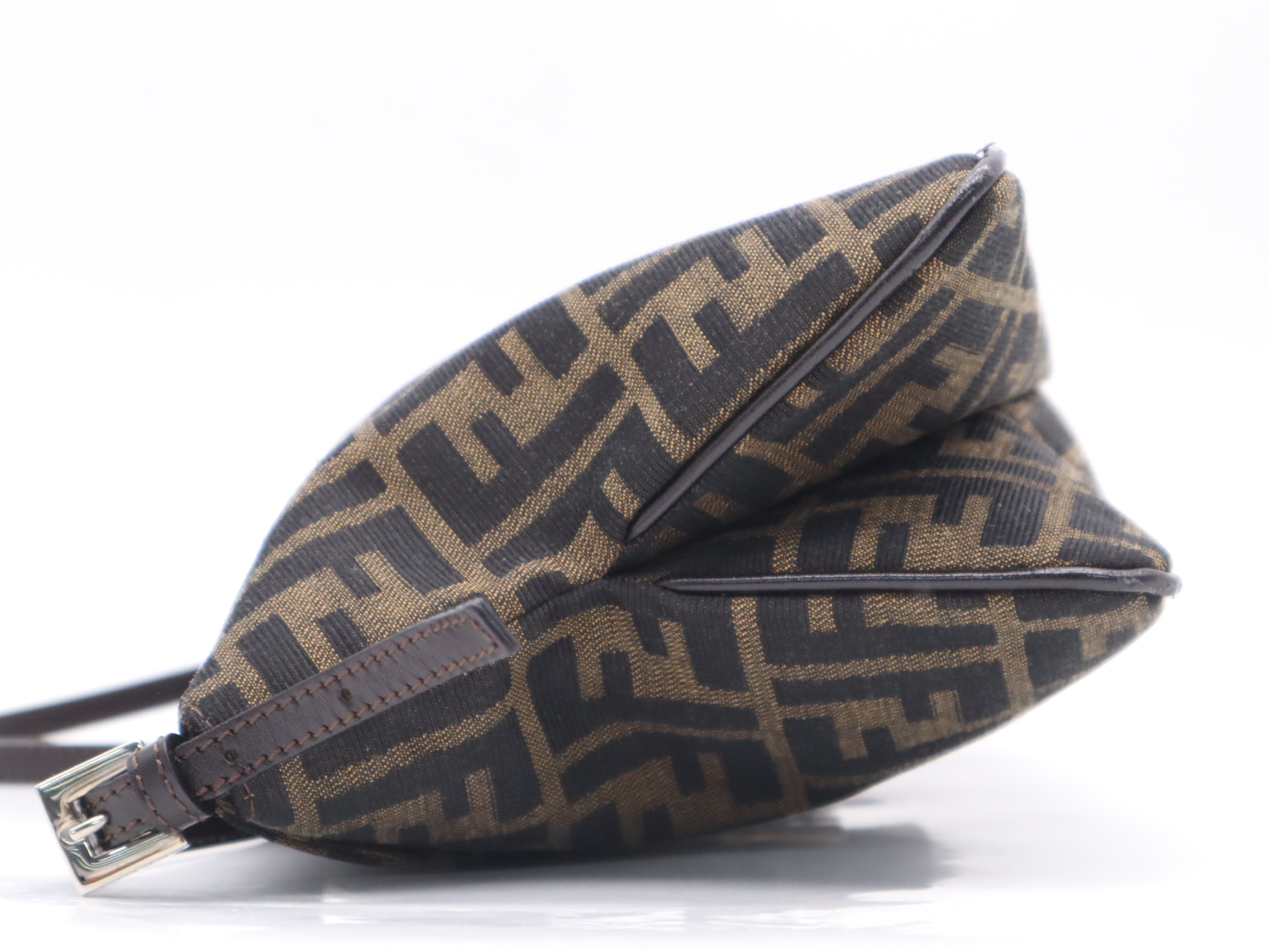 Canvas x Leather Zucca Mamma Bucket Brown Silver Hardware Handbag — view 3