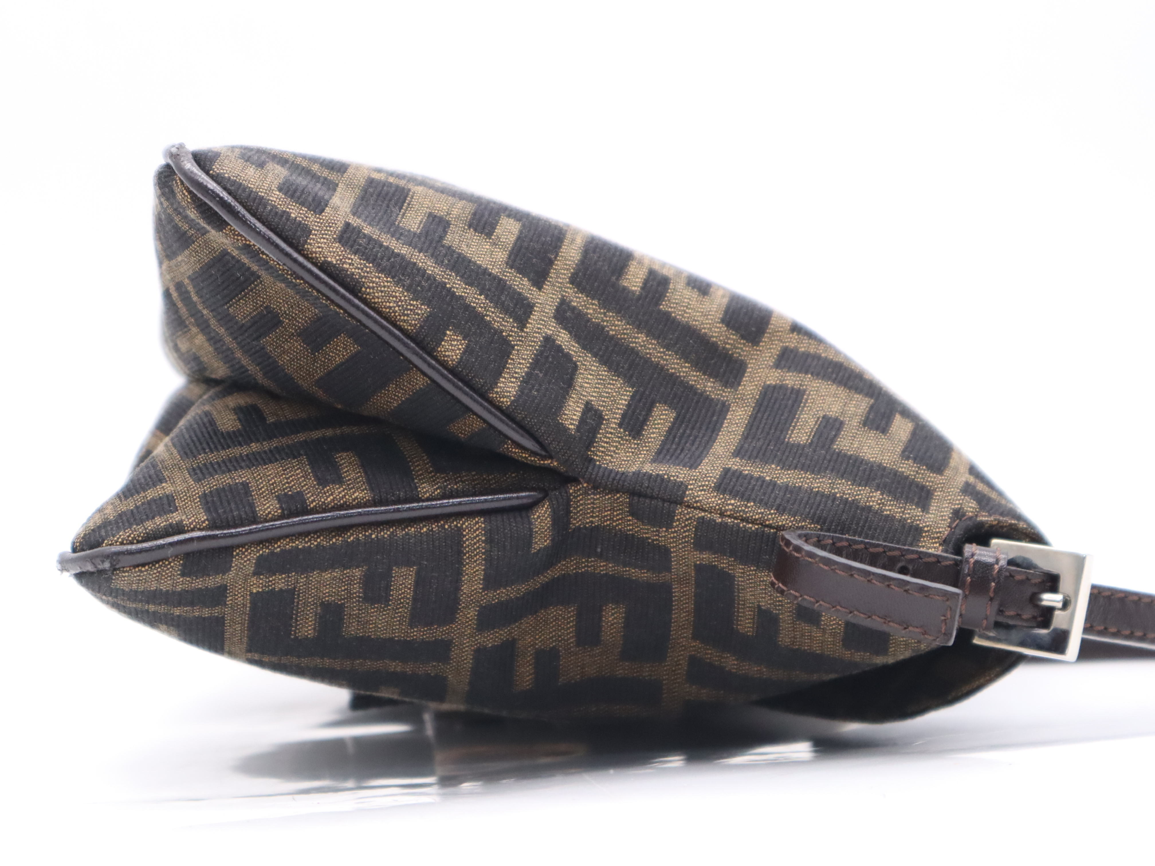 Canvas x Leather Zucca Mamma Bucket Brown Silver Hardware Handbag — view 5