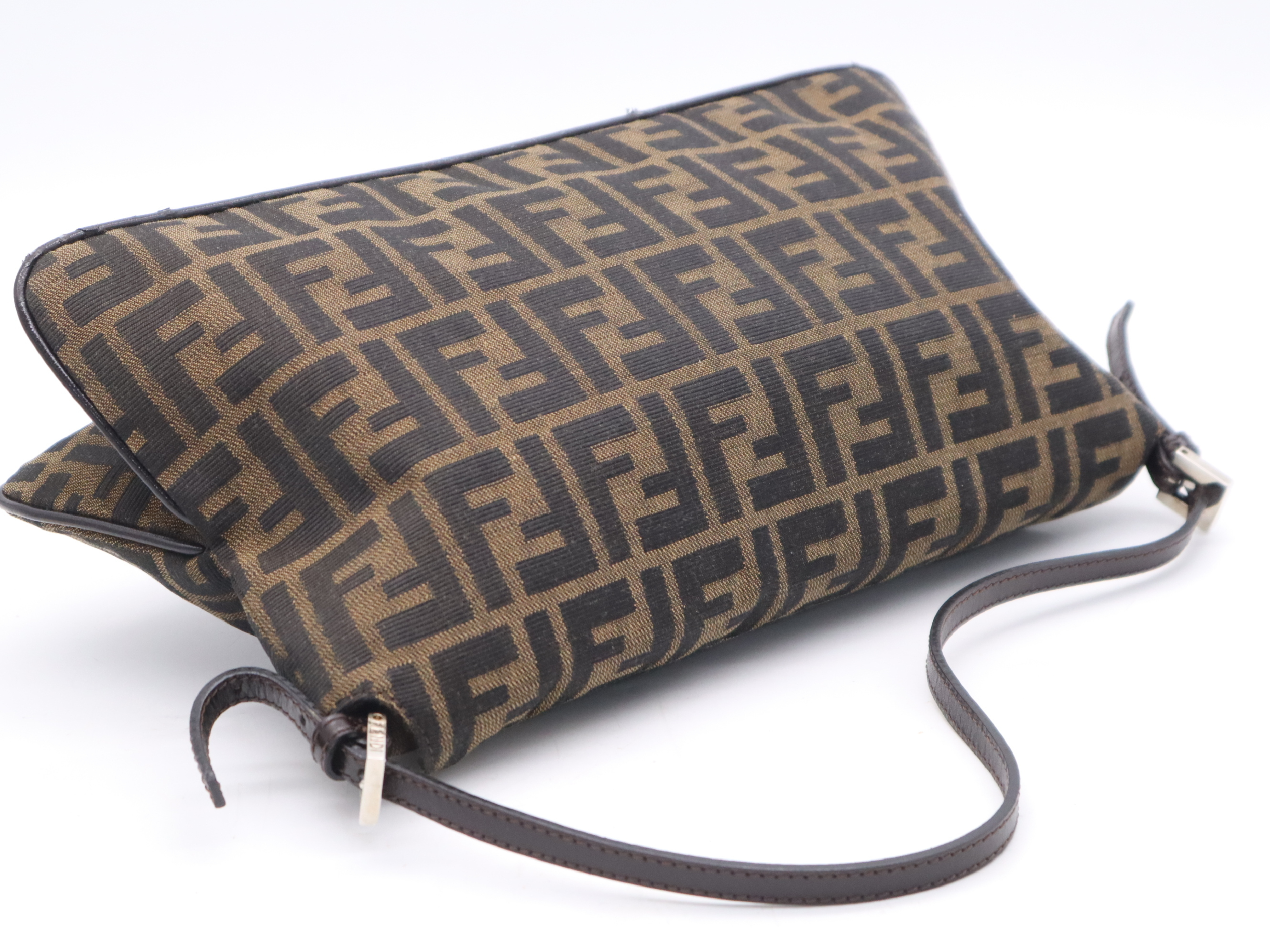 Canvas x Leather Zucca Mamma Bucket Brown Silver Hardware Handbag — view 6