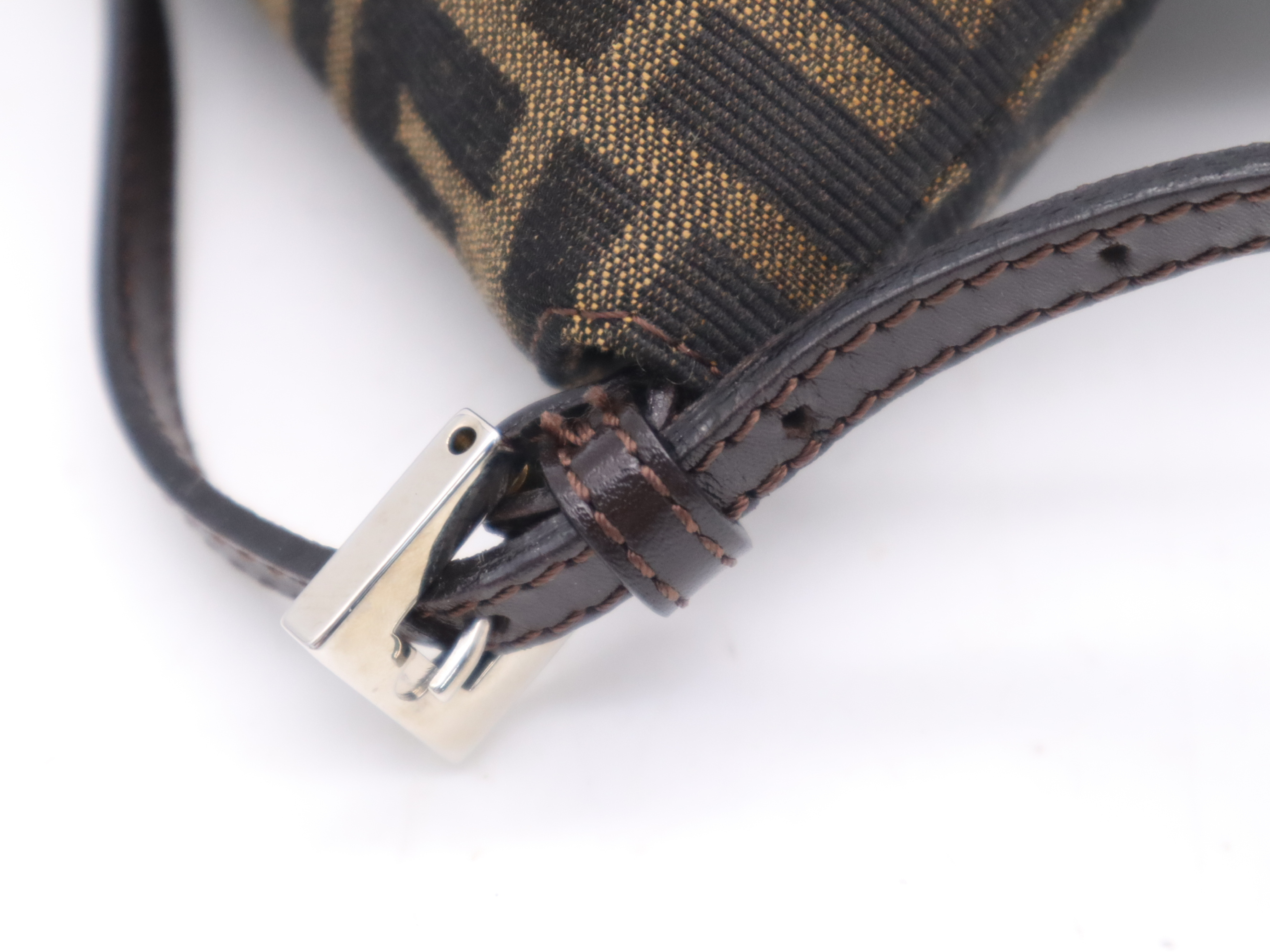Canvas x Leather Zucca Mamma Bucket Brown Silver Hardware Handbag — view 8