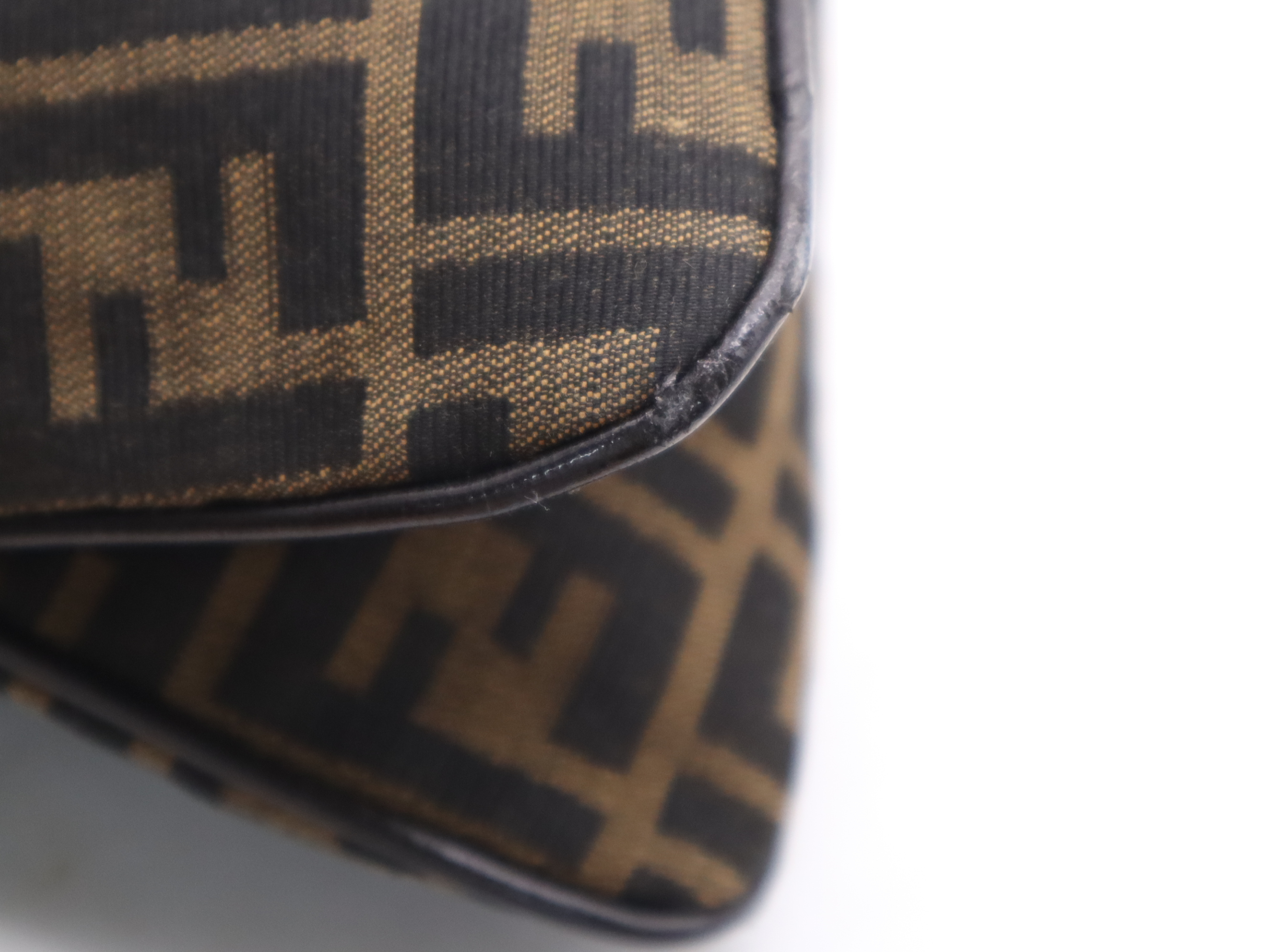 Canvas x Leather Zucca Mamma Bucket Brown Silver Hardware Handbag — view 10