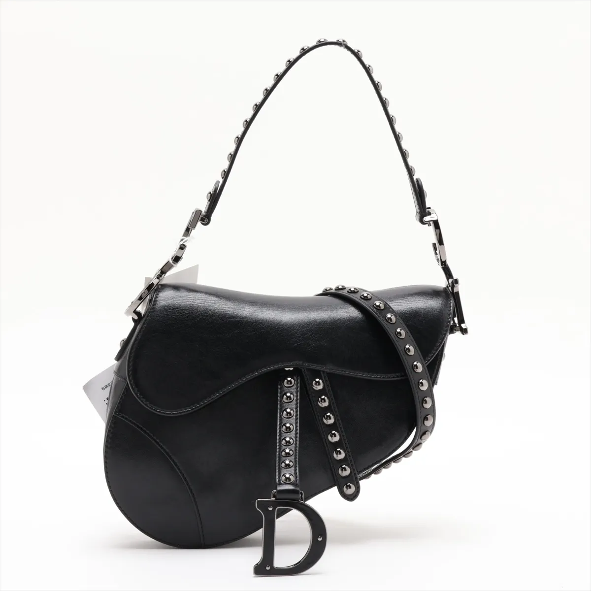 Saddle Leather x Studs 2-Way Handbag, Black
