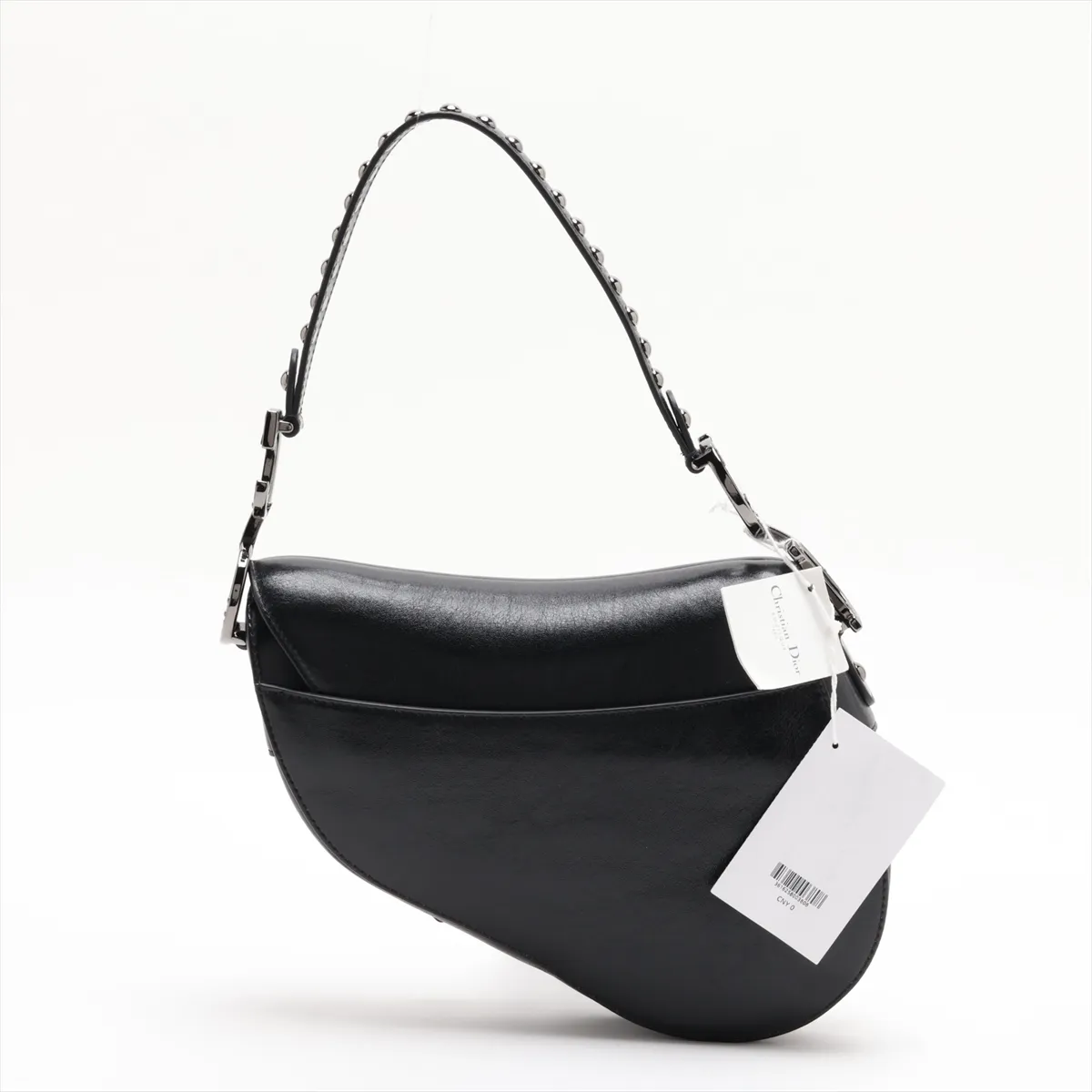 Saddle Leather x Studs 2-Way Handbag, Black — view 2