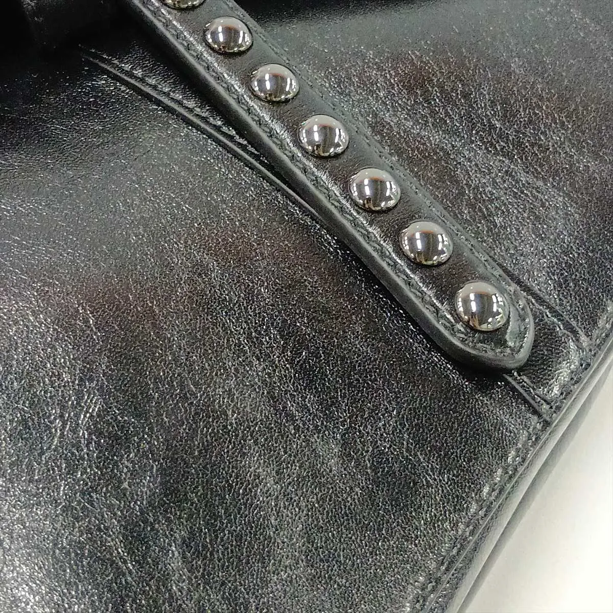 Saddle Leather x Studs 2-Way Handbag, Black — view 13