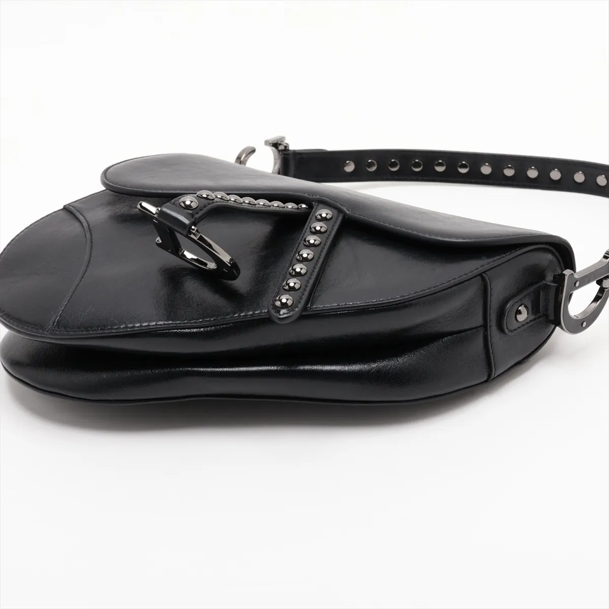Saddle Leather x Studs 2-Way Handbag, Black — view 3