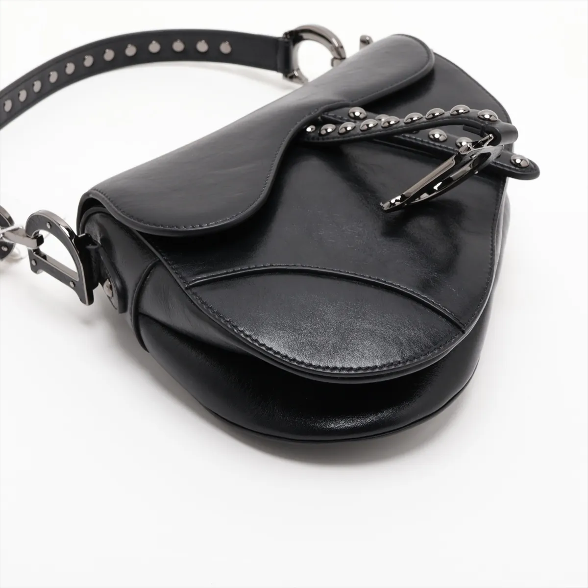 Saddle Leather x Studs 2-Way Handbag, Black — view 4