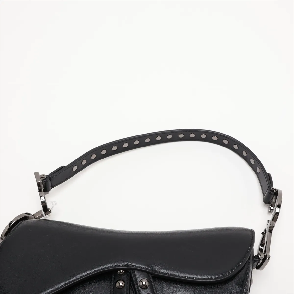 Saddle Leather x Studs 2-Way Handbag, Black — view 6